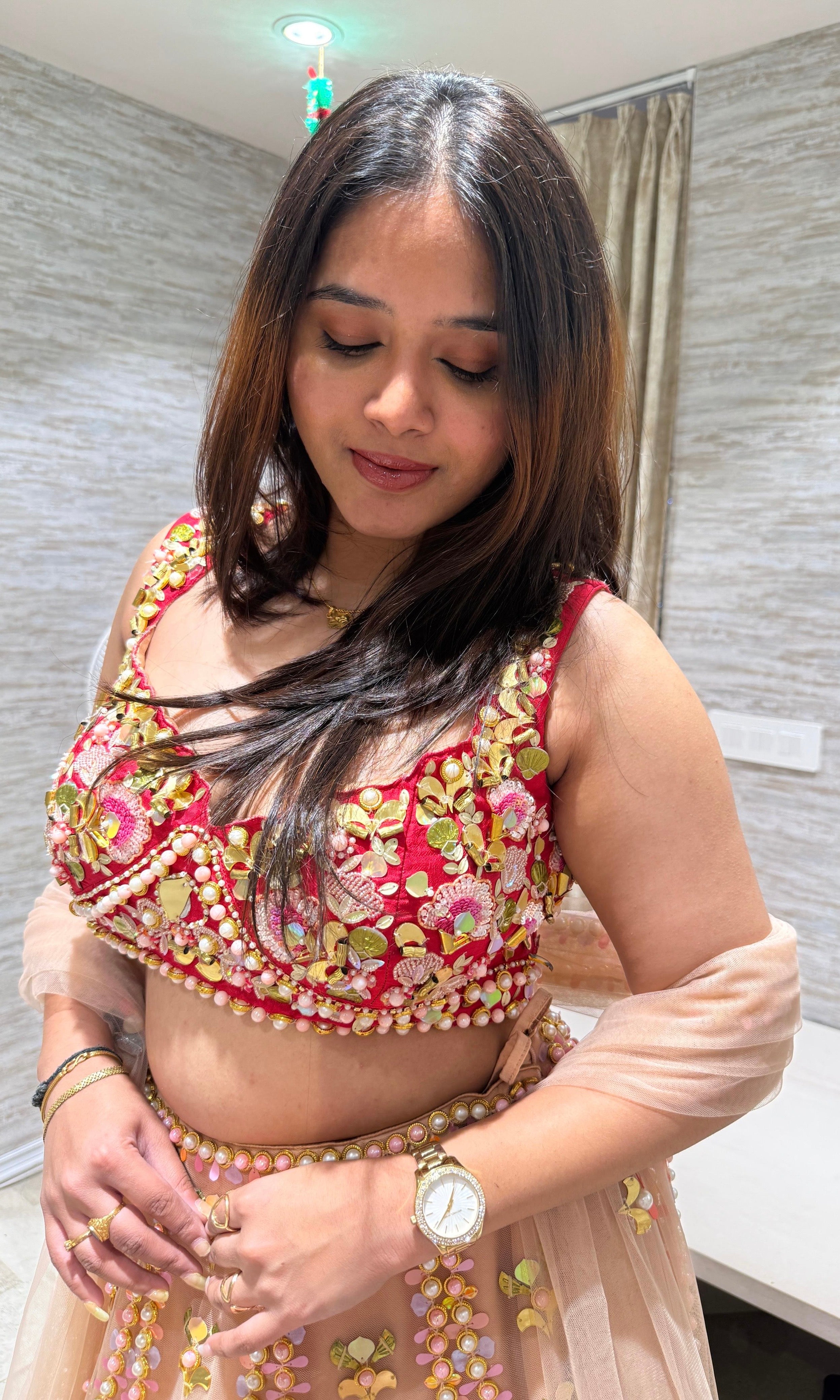 CORAL Blush & Gold Embellished Lehenga