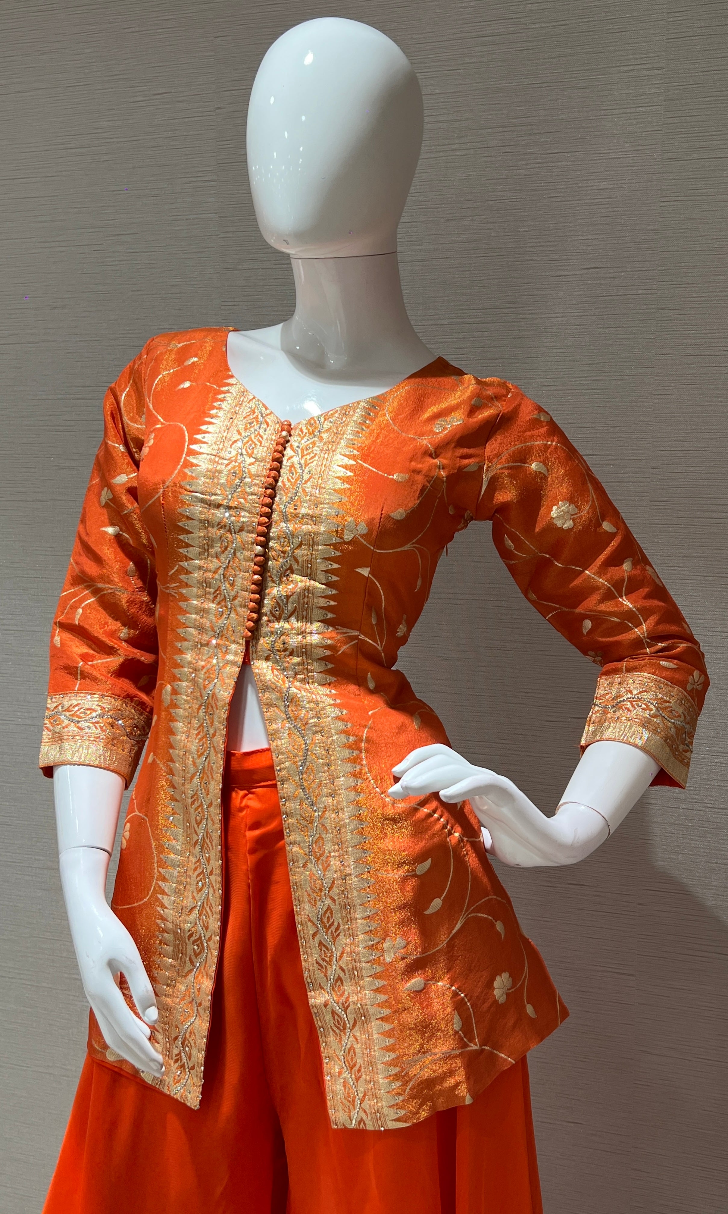 Rust Orange and Gold Embroidered Palazzo Set