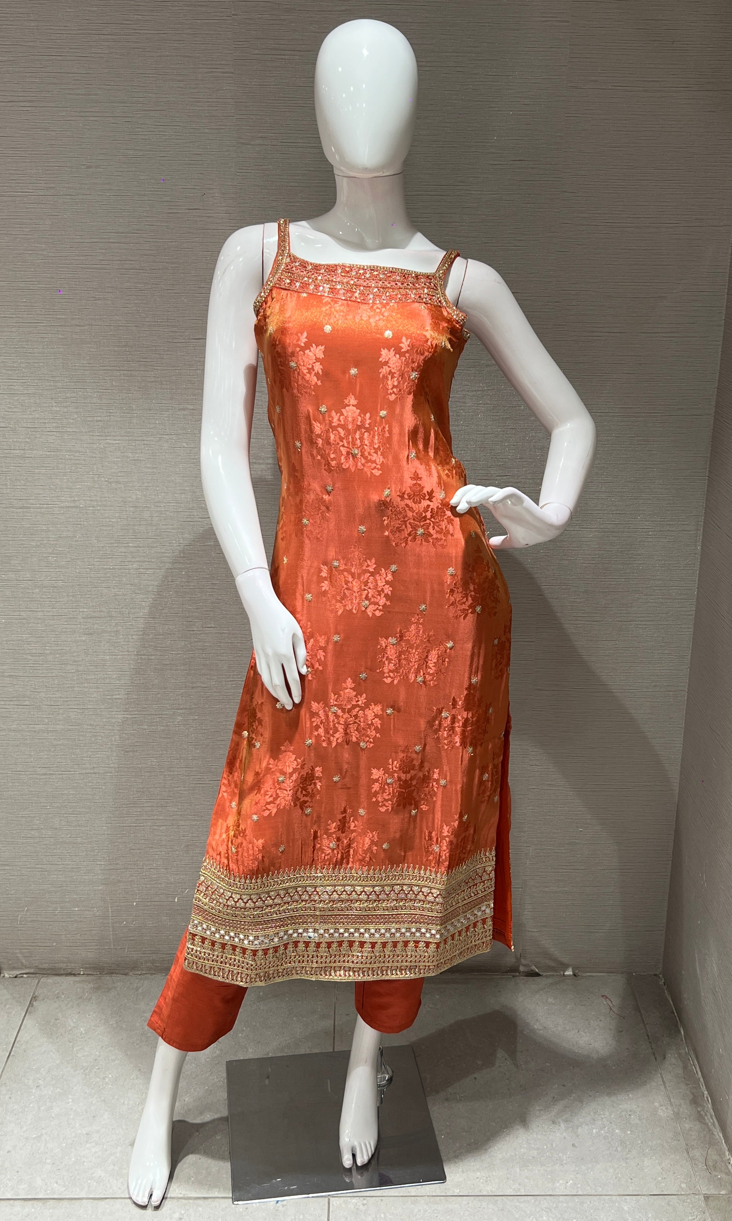 Rust AND GOLD EMBROIDERED kurta set