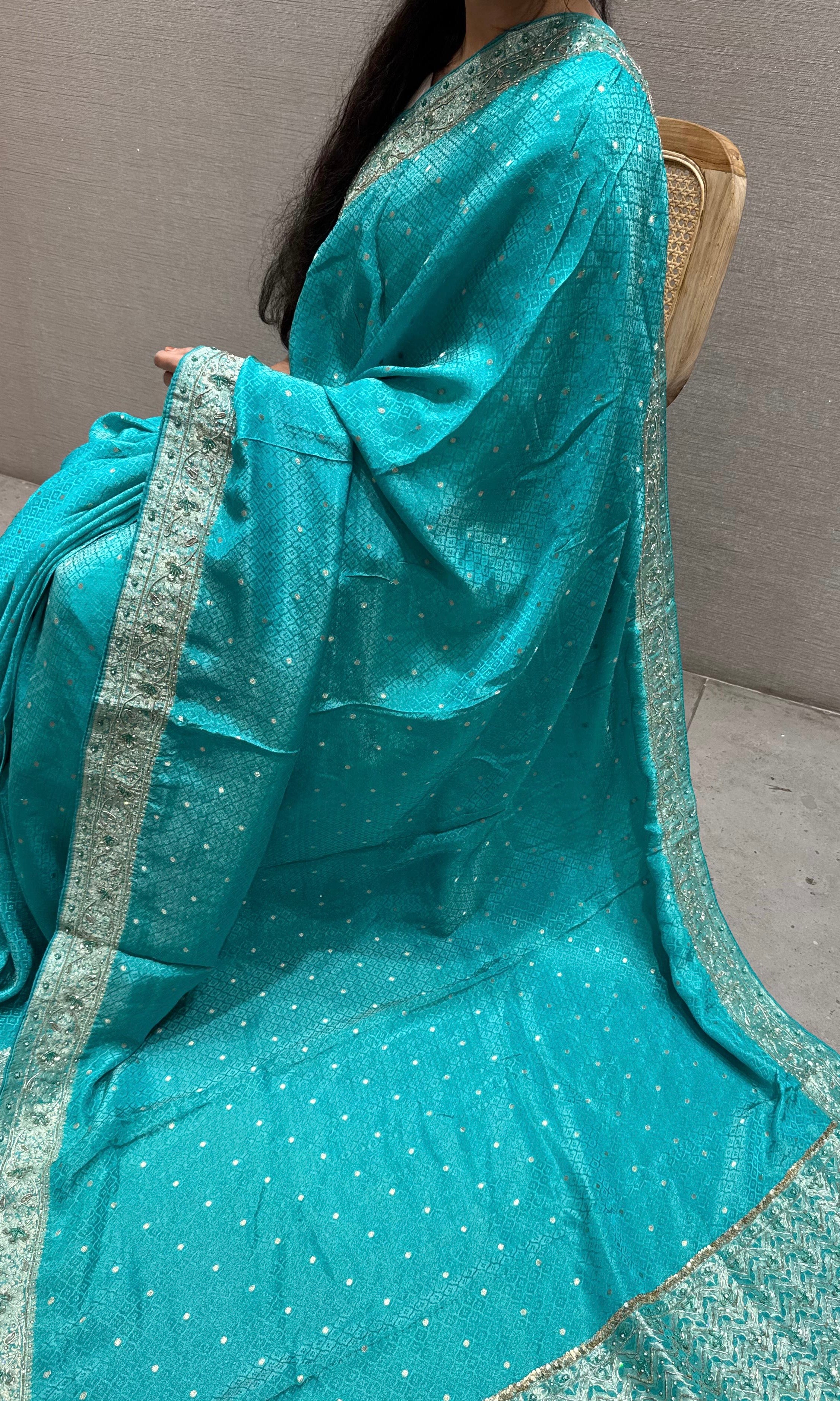 Firozi sea blue Banarasi saree