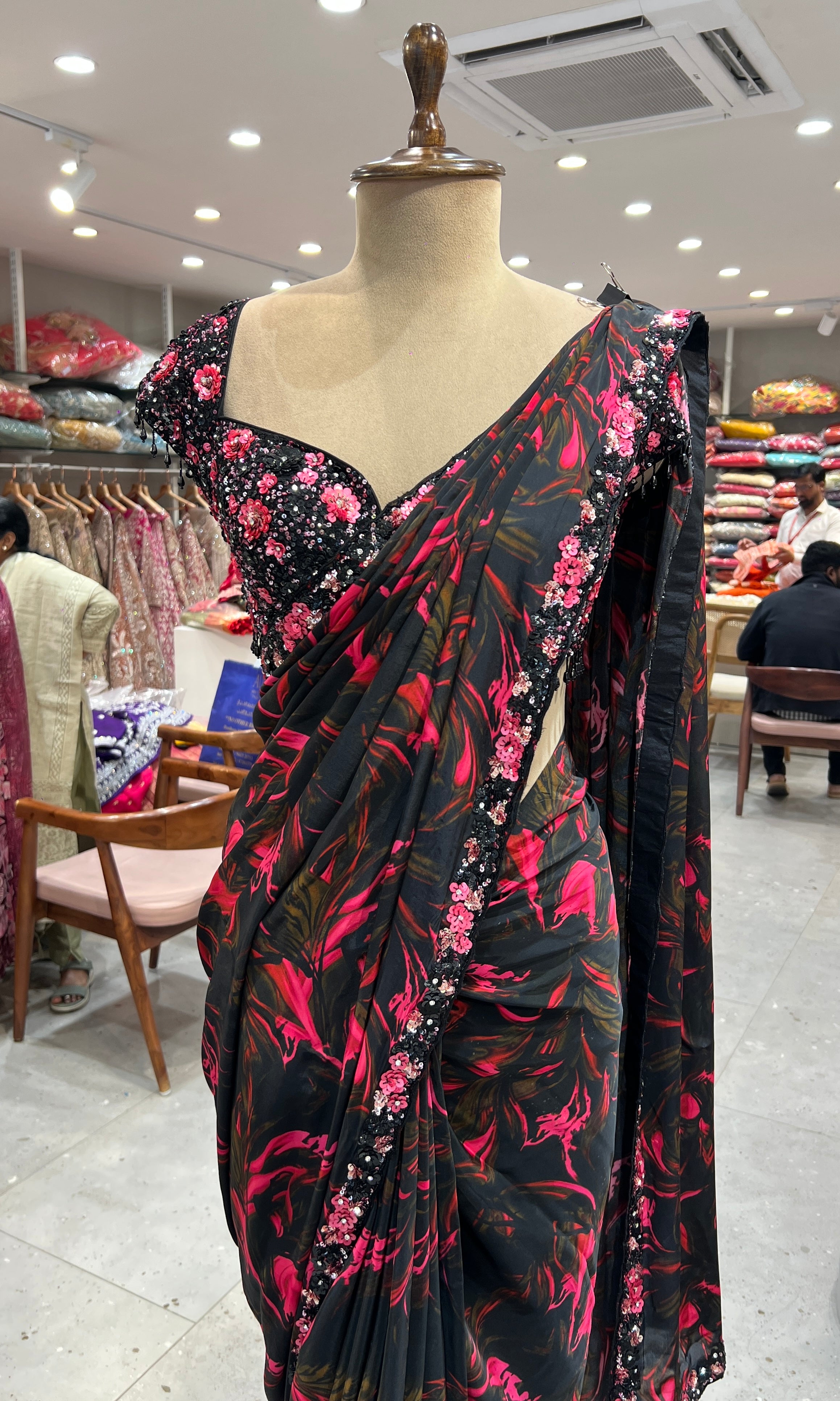 Black saree with ready blouse