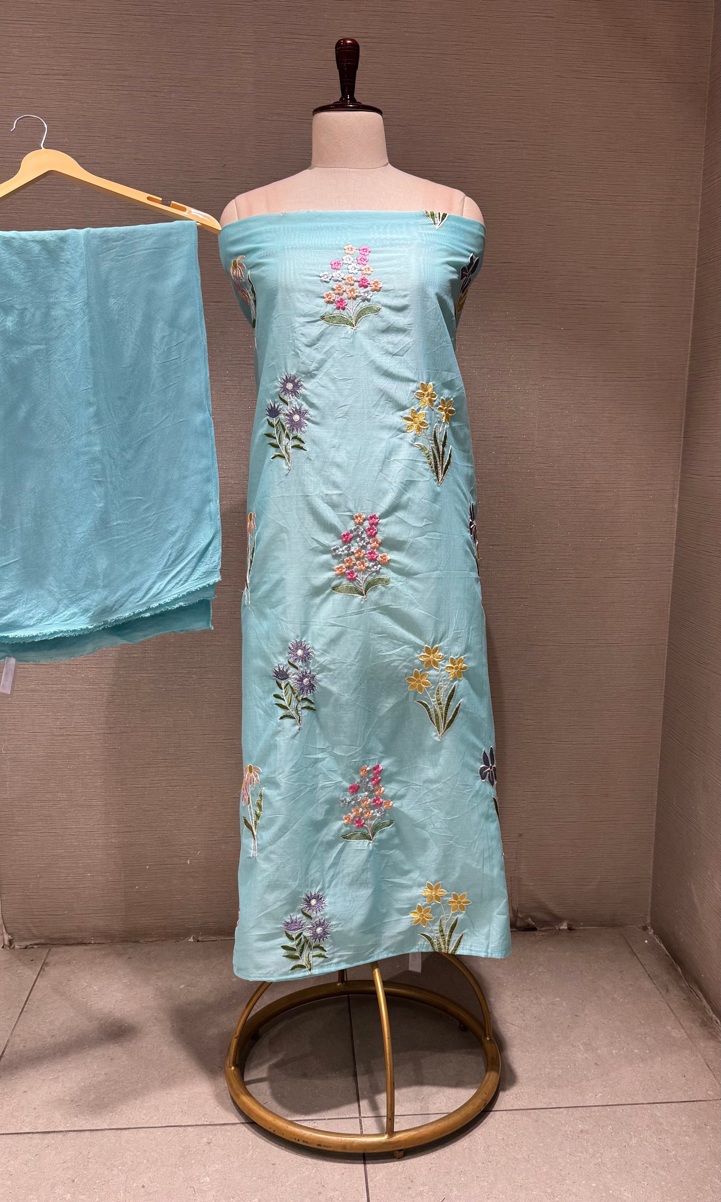 Sky Blue Floral dress material