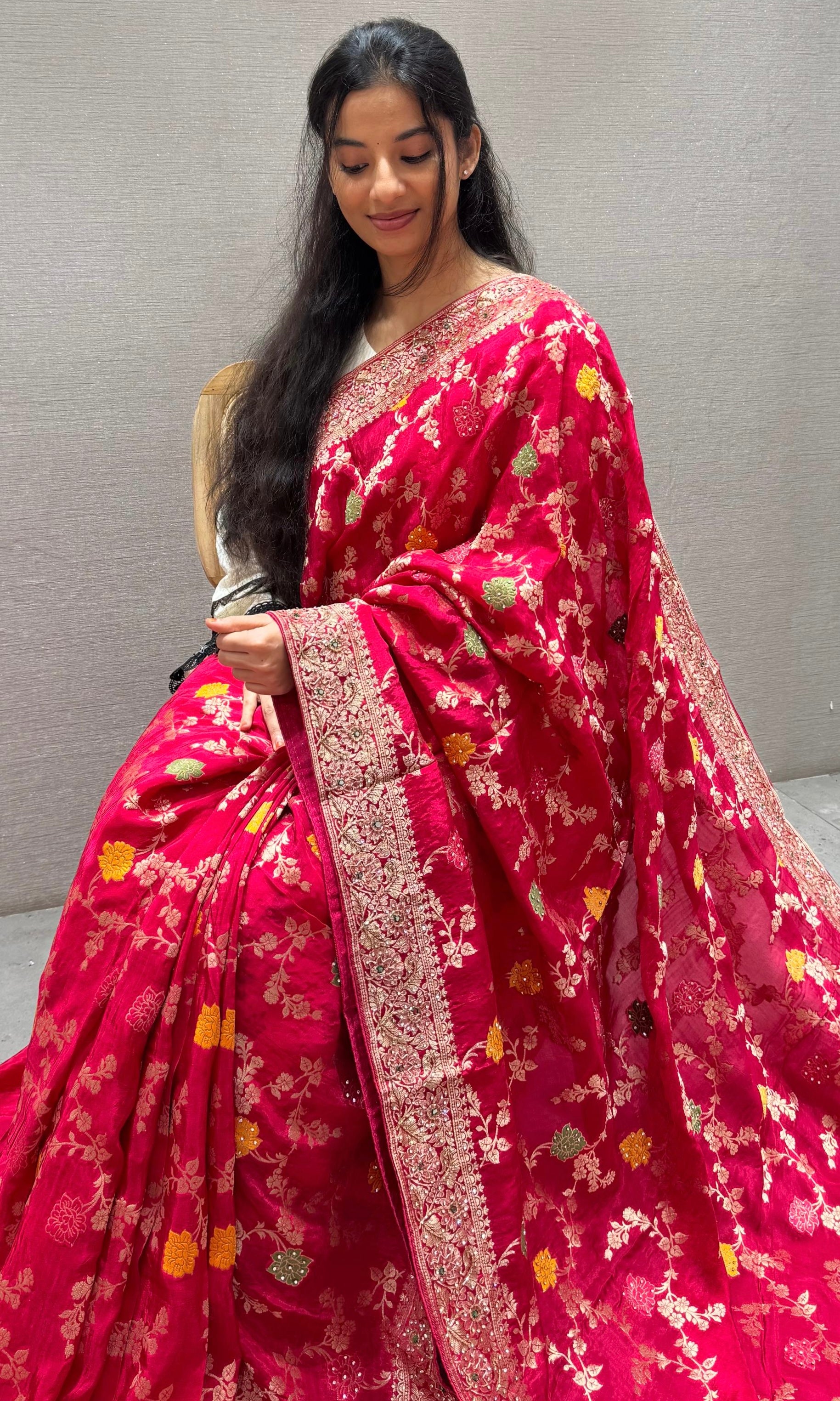 Pink Banarasi saree