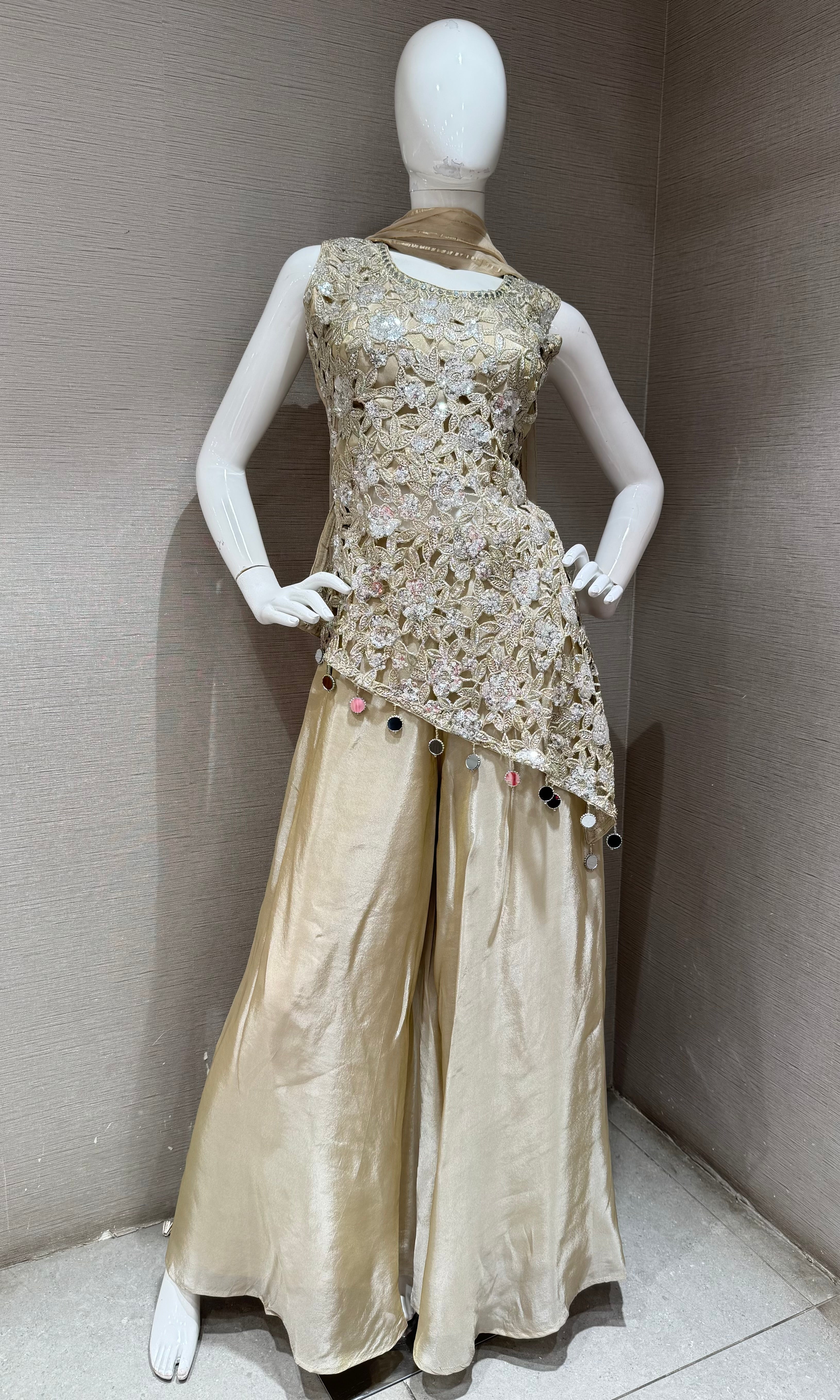 Champagne Gold Floral Ensemble Sharara set