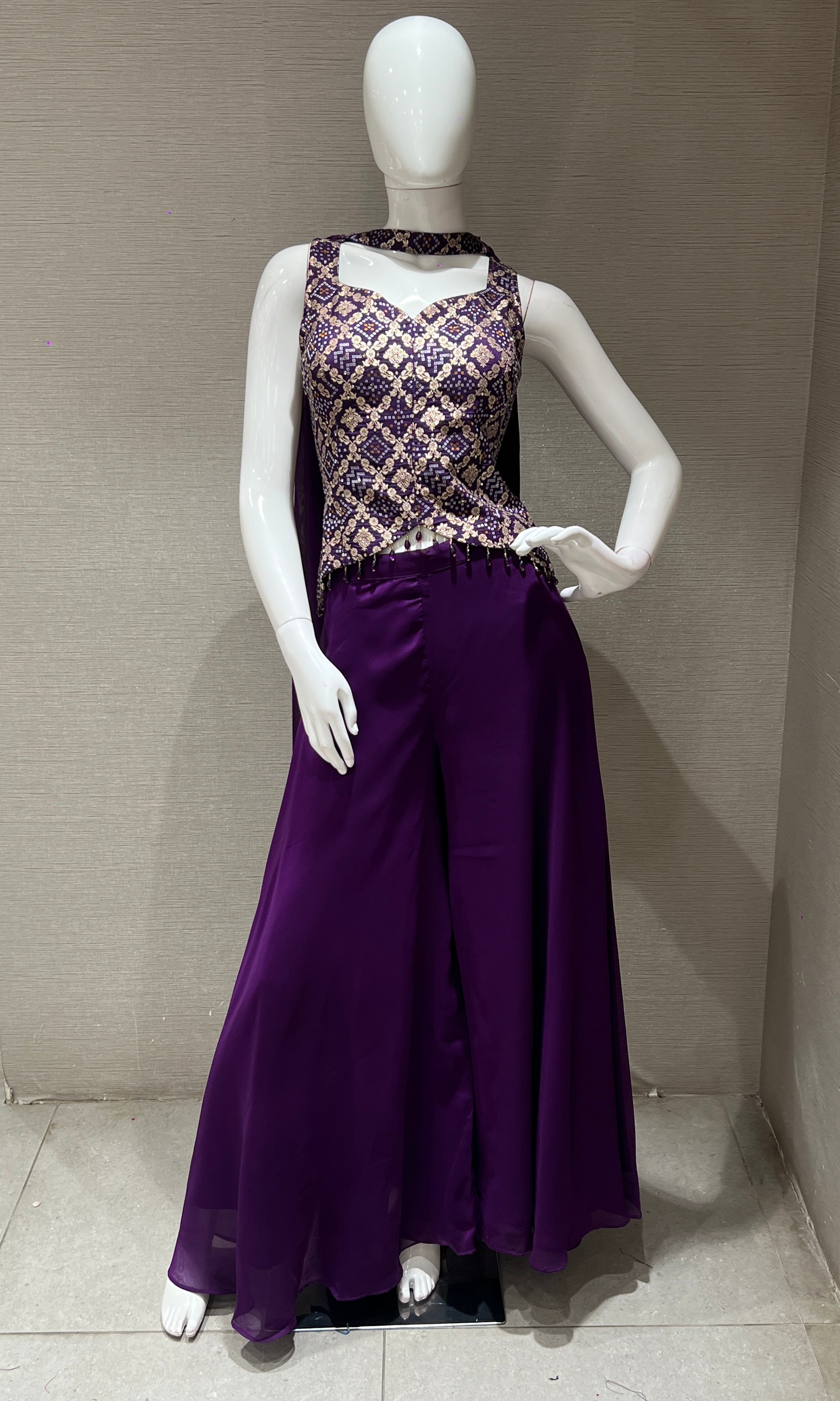 Purple Embellished Peplum WITH Palazzo set
