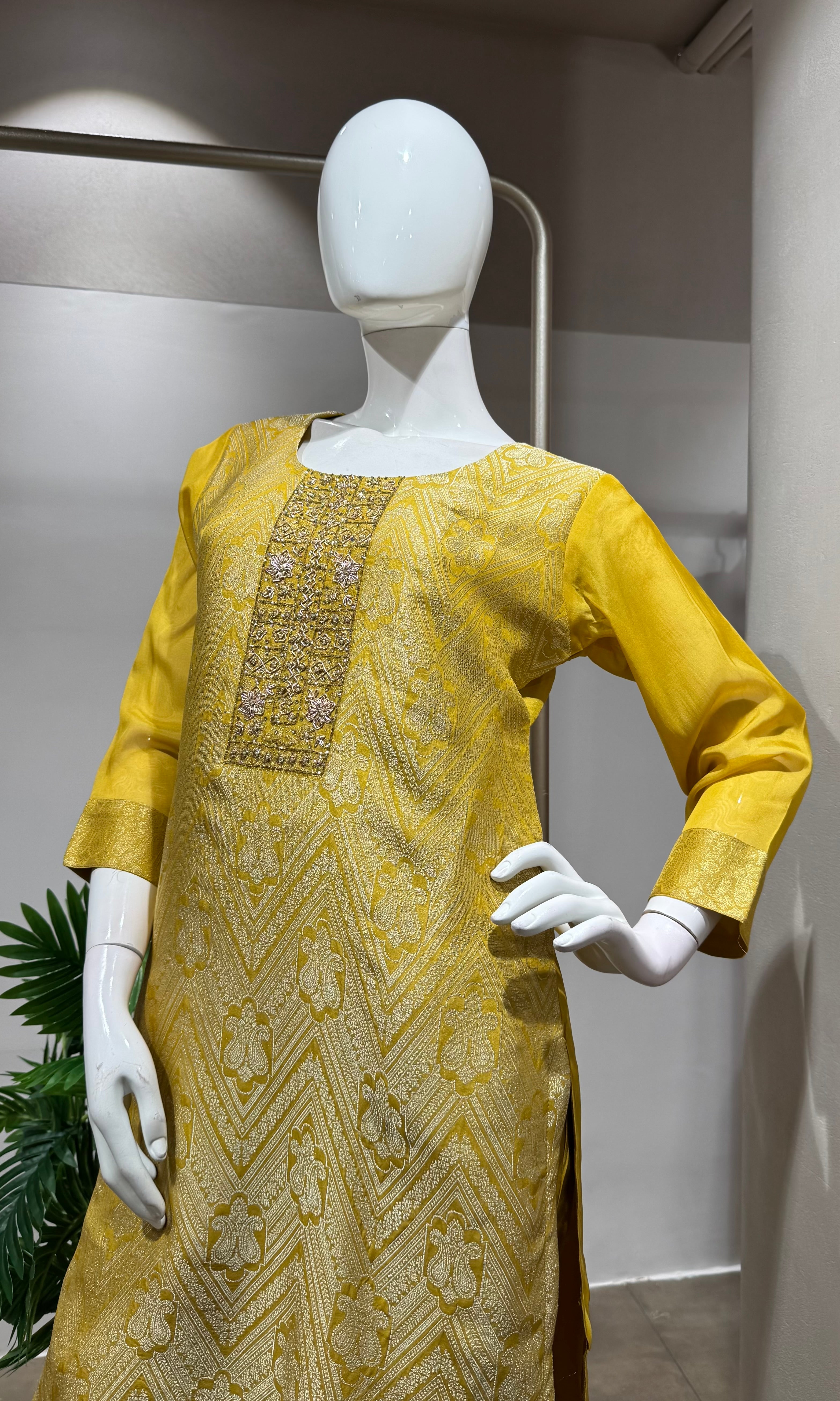 Yellow Chanderi Silk Embroidered Kurta Set