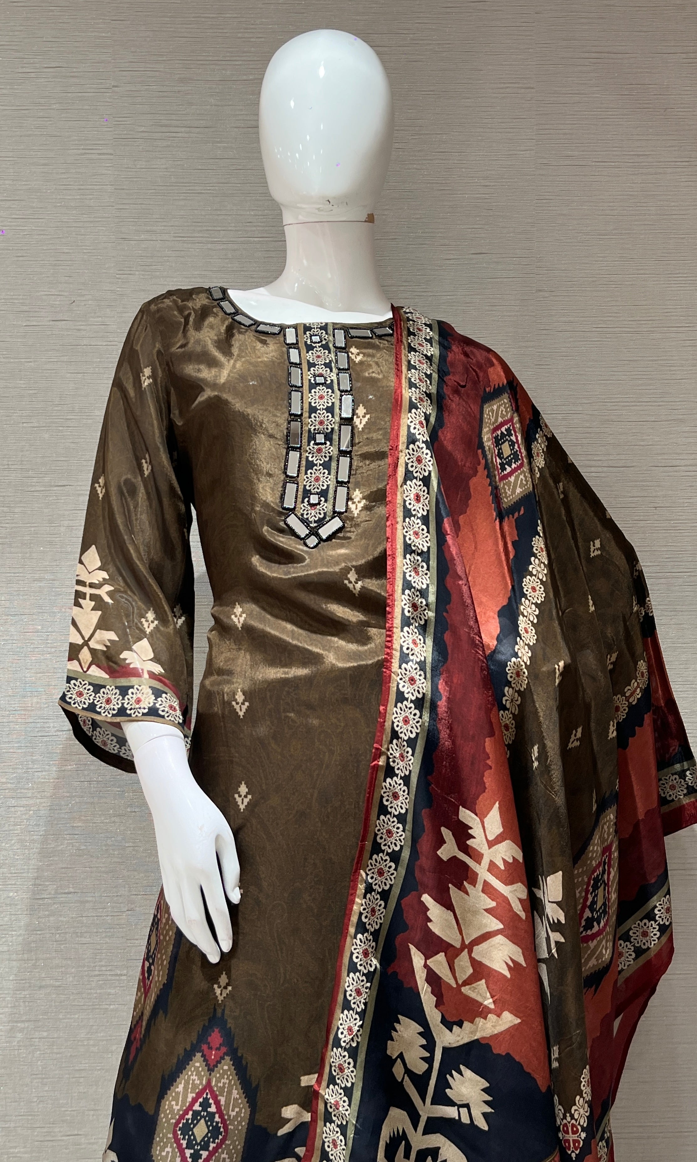 Brown ETHNIC PRINTED kurta set