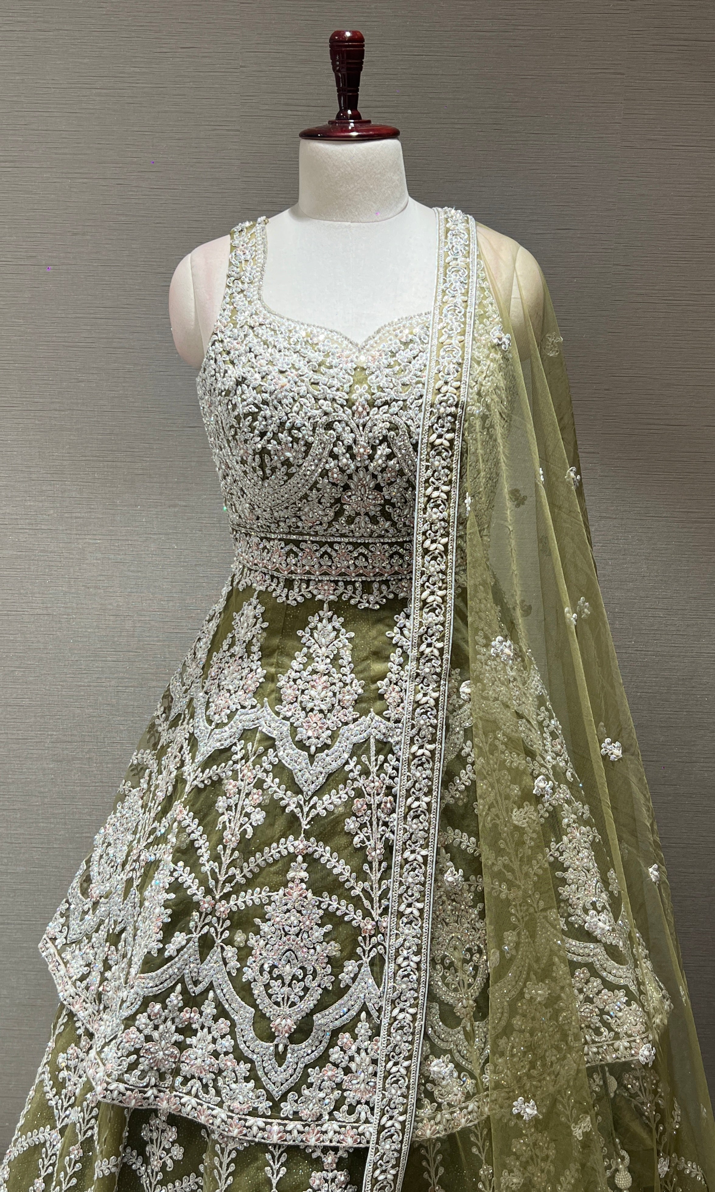 Mint Green Layered Peplum Lehenga Set
