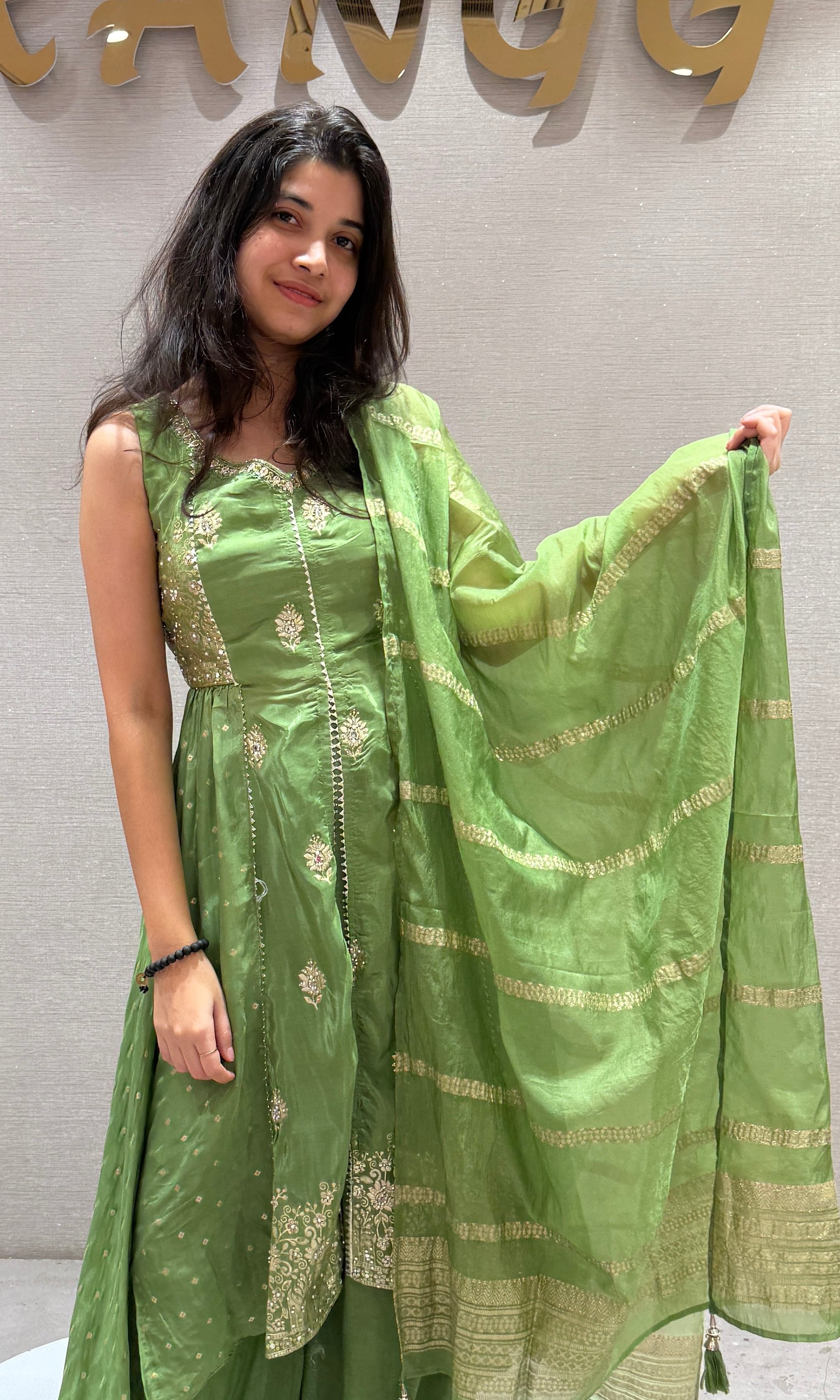 Green Floral Embroidery ANARKALI Palazzo SET