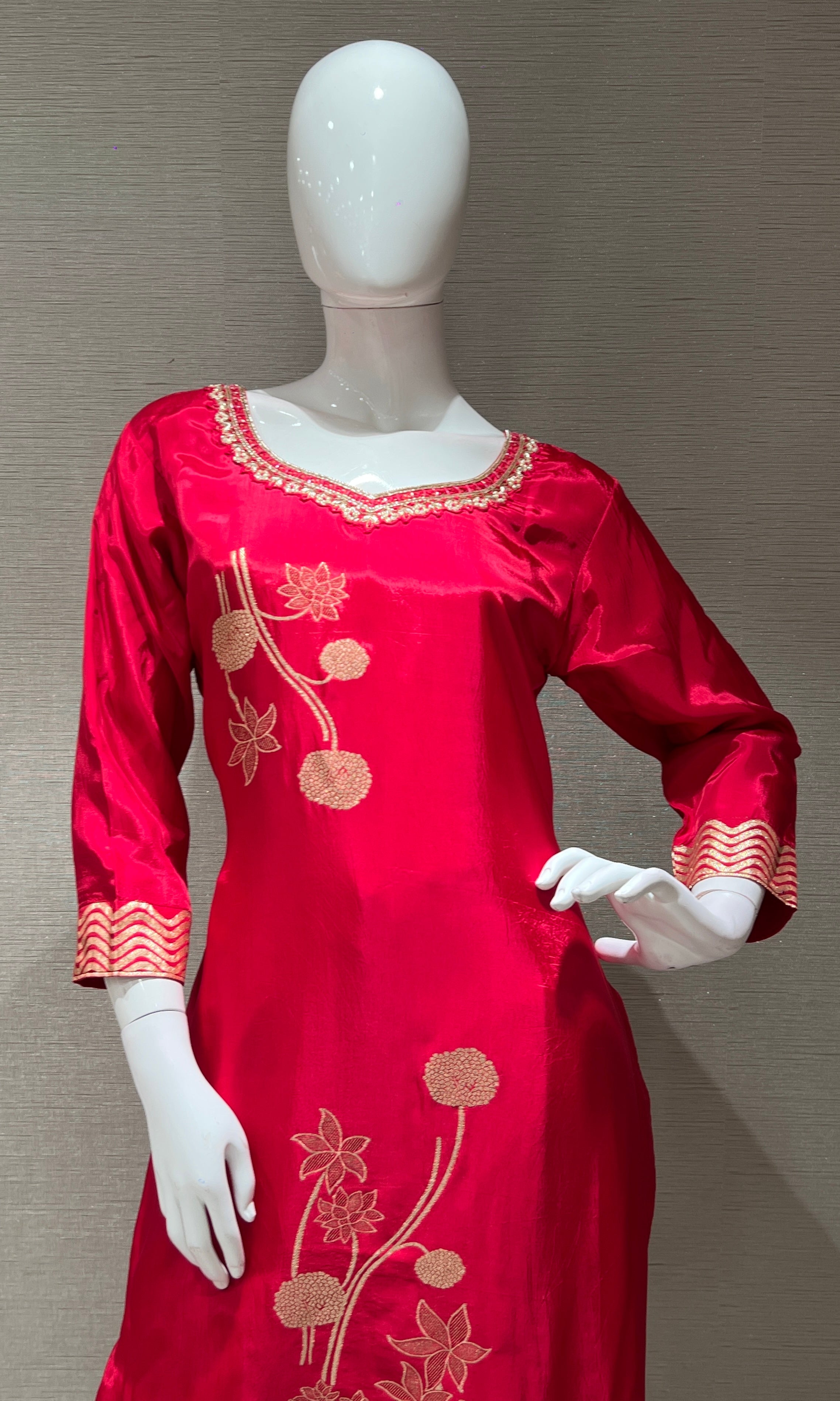 RANI PINK Golden Embroidered KURTA SET