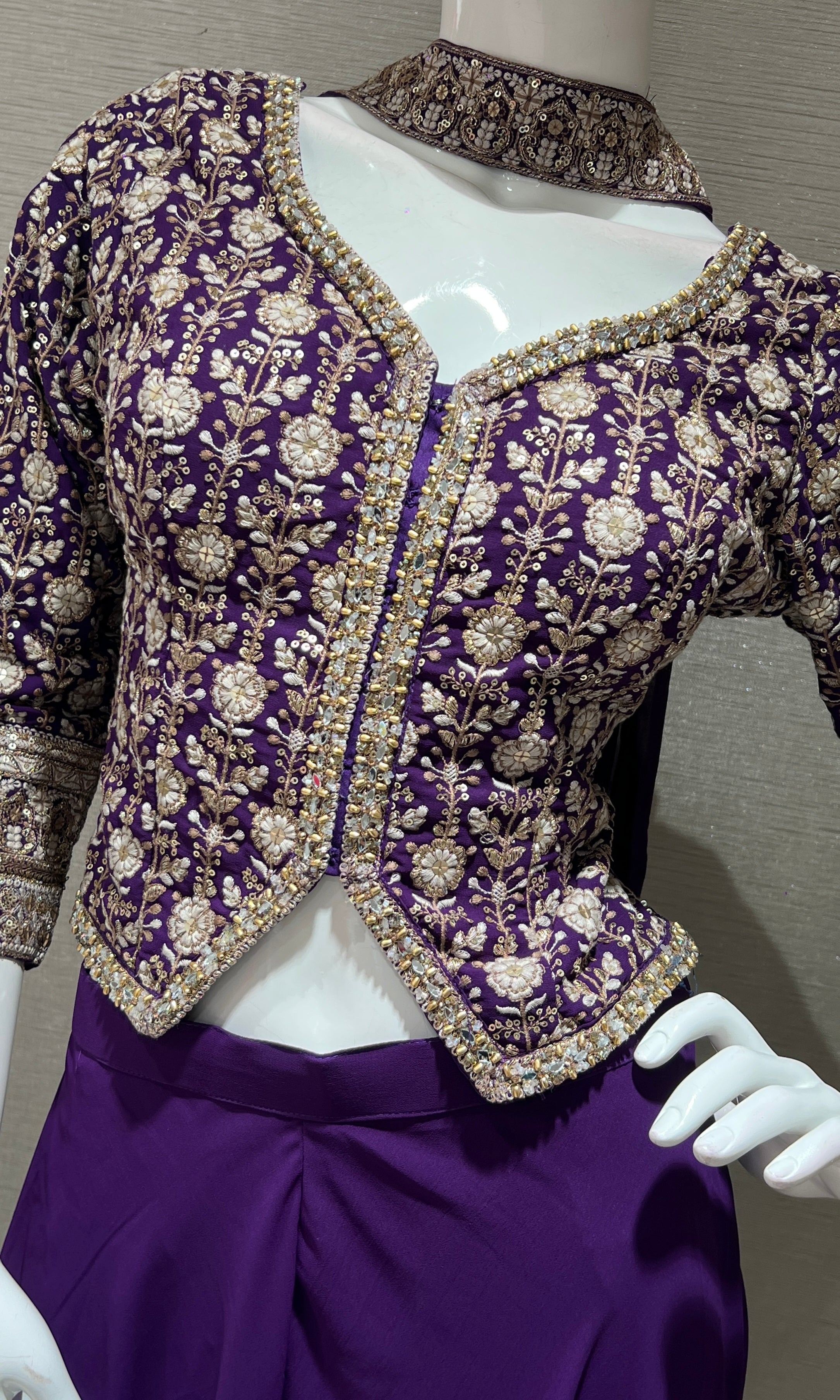 purple embroidered jacket PALAZOO SET