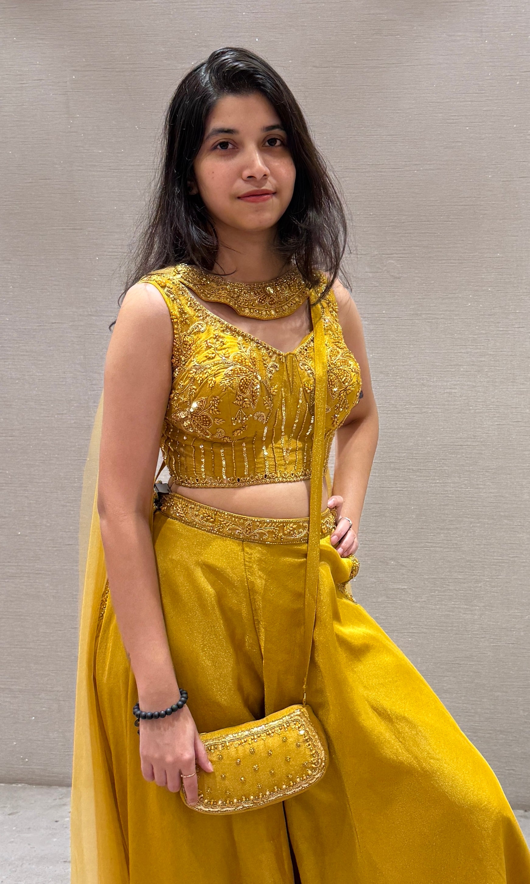 Mustard Yellow Sharara with Golden Glow BLOUSE