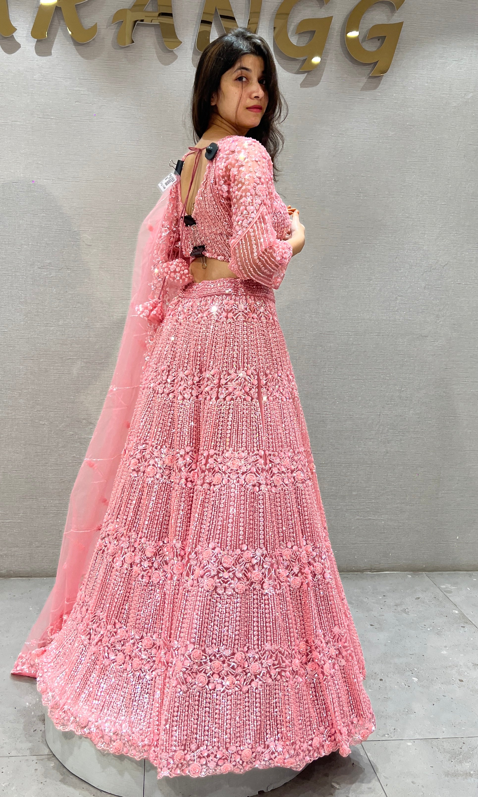 Rose Radiance Heavily Embroidered Net Lehenga Set