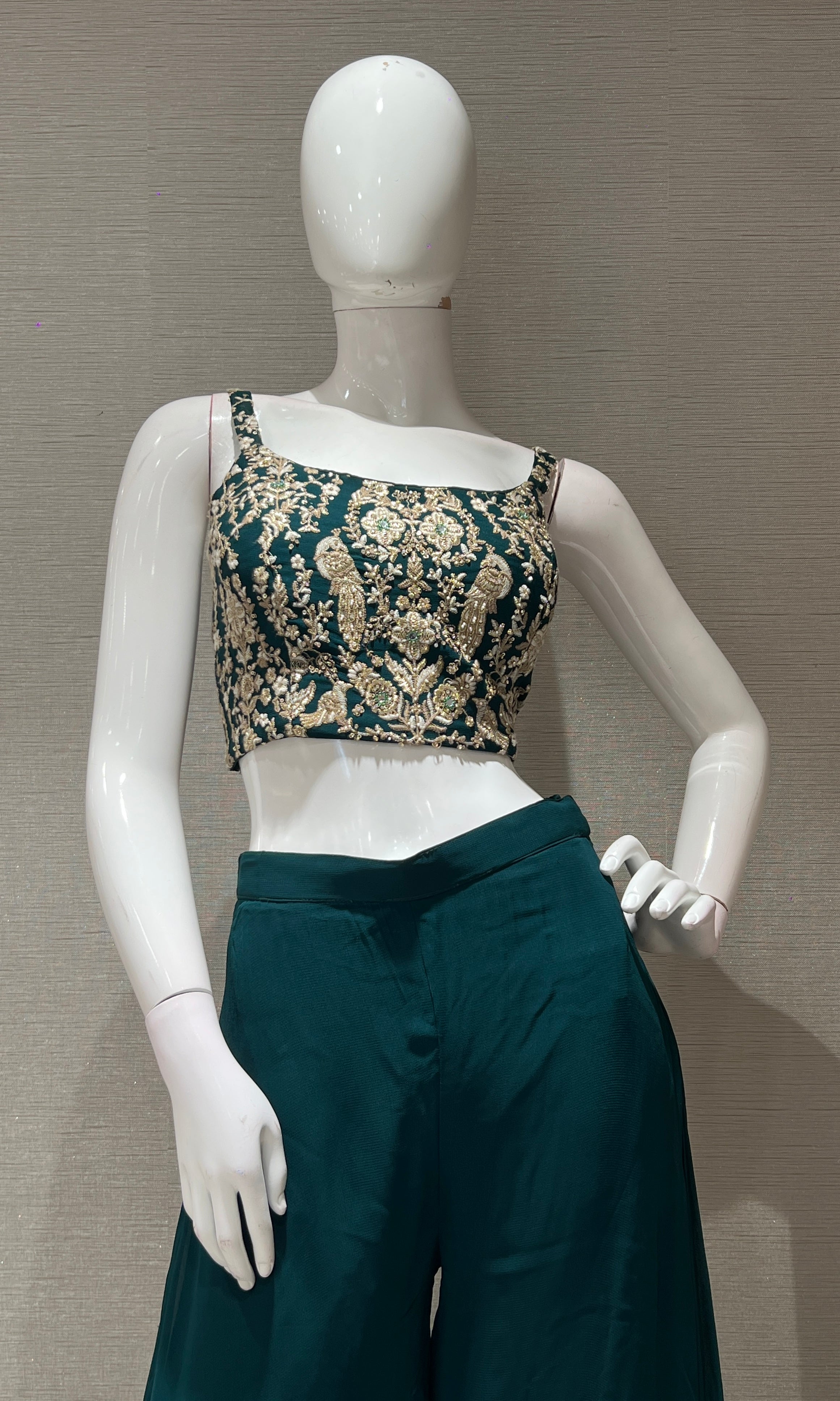 Green EMBROIDERED palazzo SET WITH JACKET