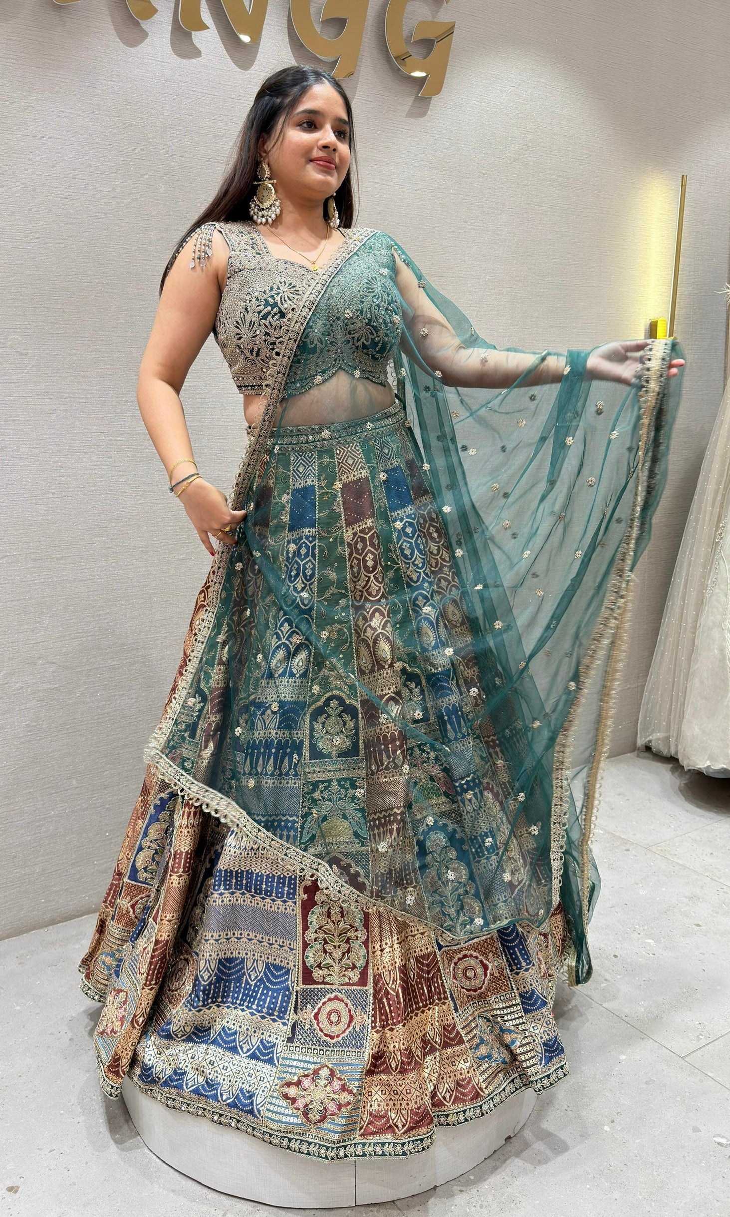Multi GOLDEN HEAVY EMBROIDERED Lehenga