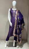 Purple shimmer silk embroidered kurta set