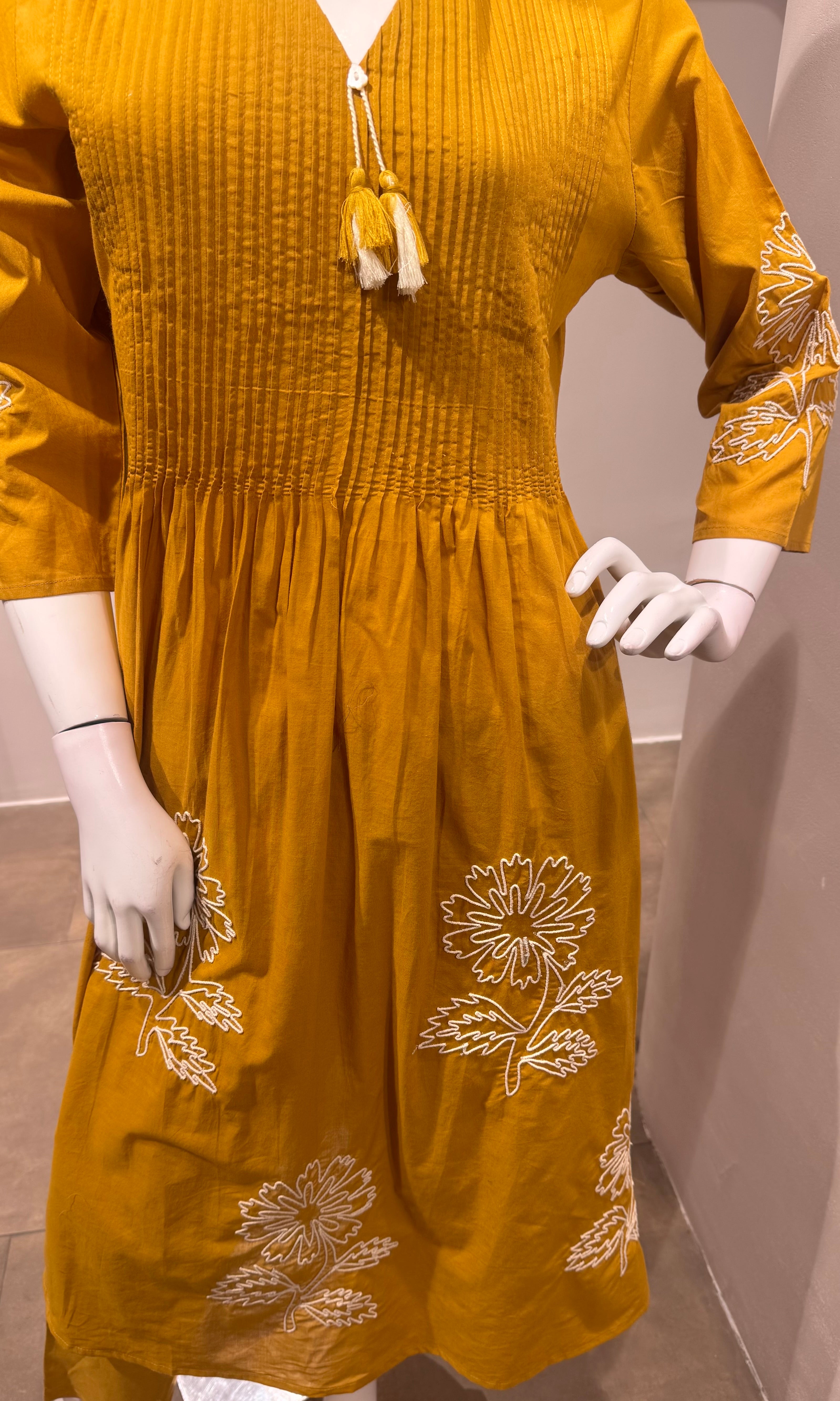 Mustard Embroidered Kurta Set with Dupatta