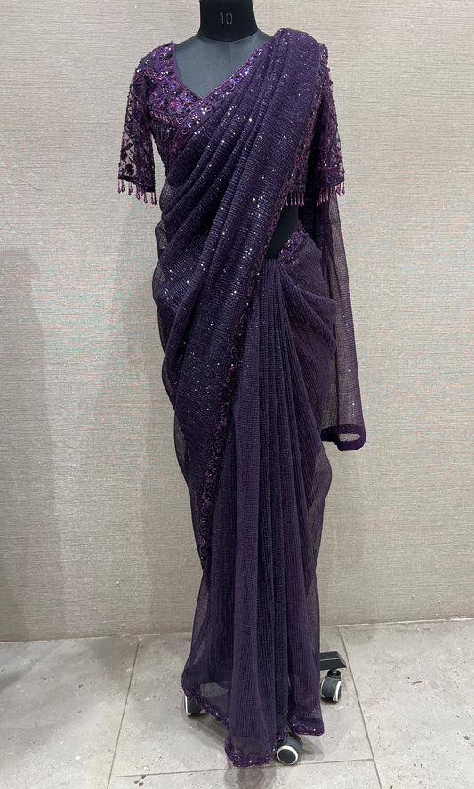 🪻Purple saree with ready blouse🪻