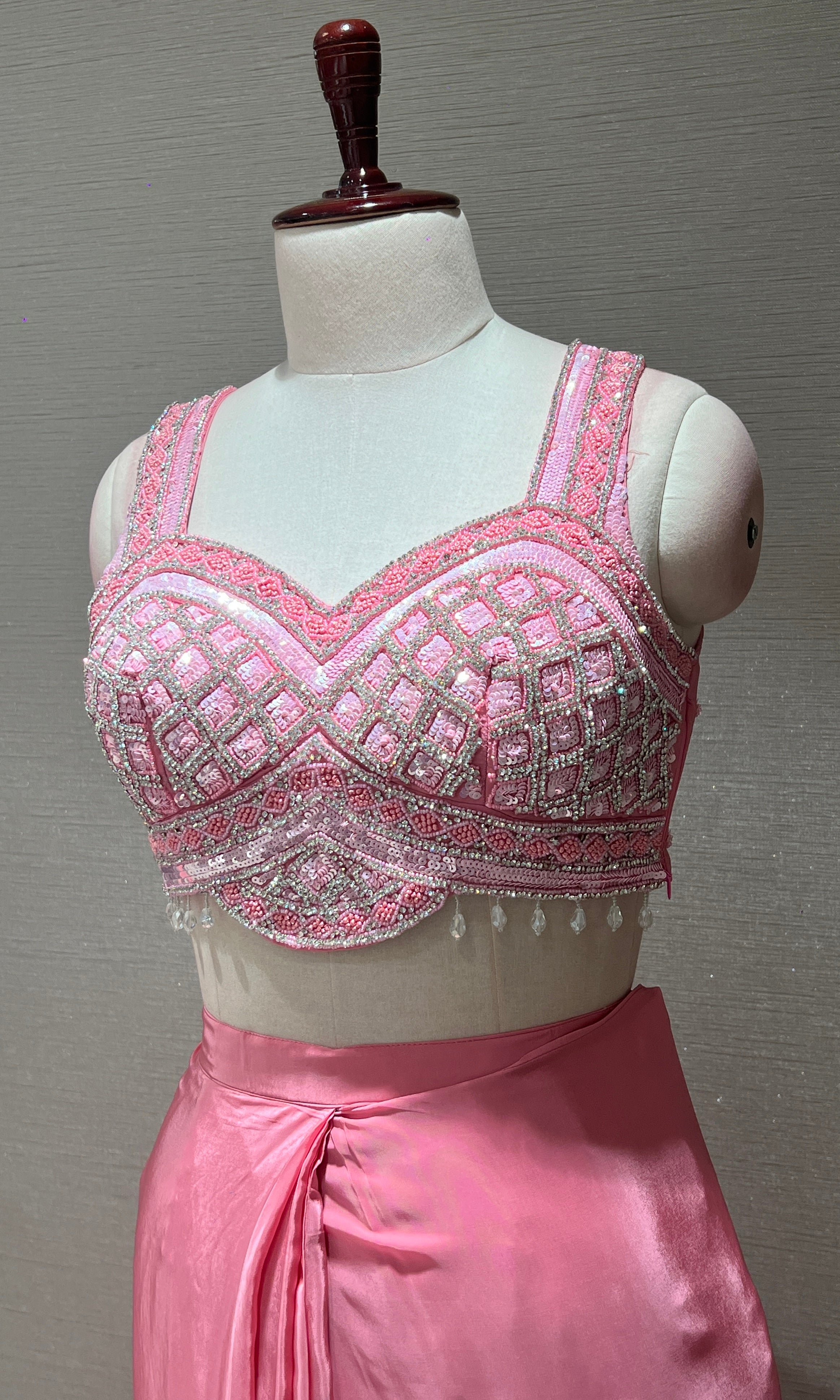 Blush Pink Drape saree with Crystal Blouse