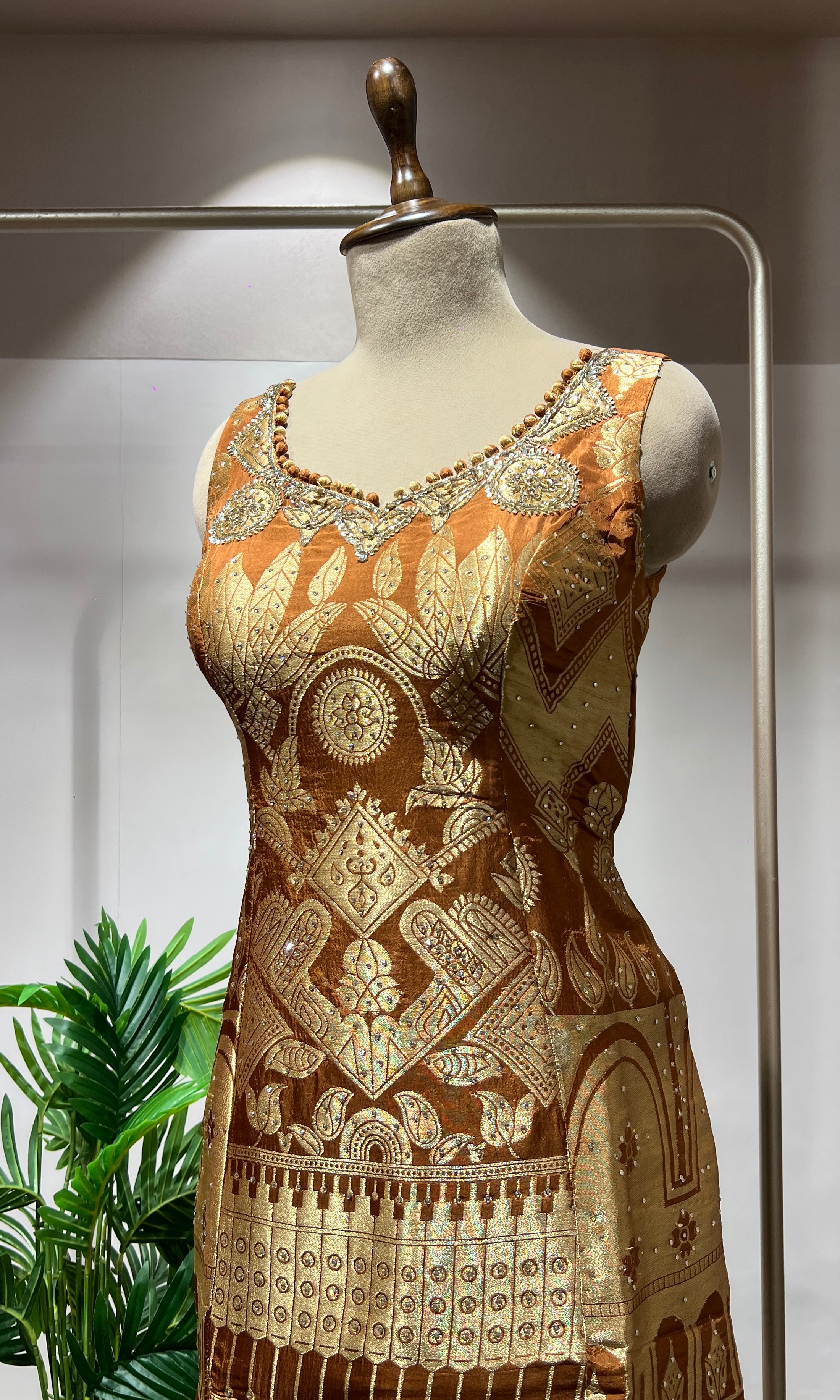 Light brown & Golden Embroidered Sharara Set