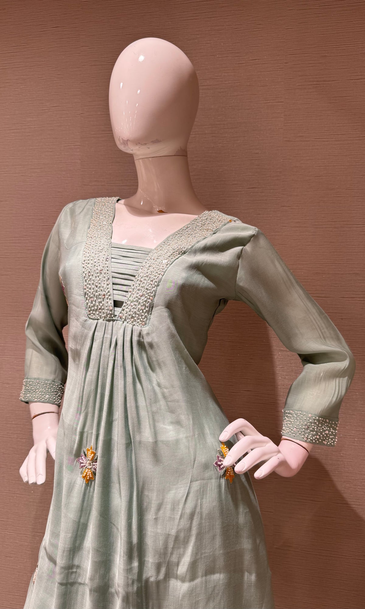 Light Blue Floral Embroidered Cotton Kurta Set with Dupatta