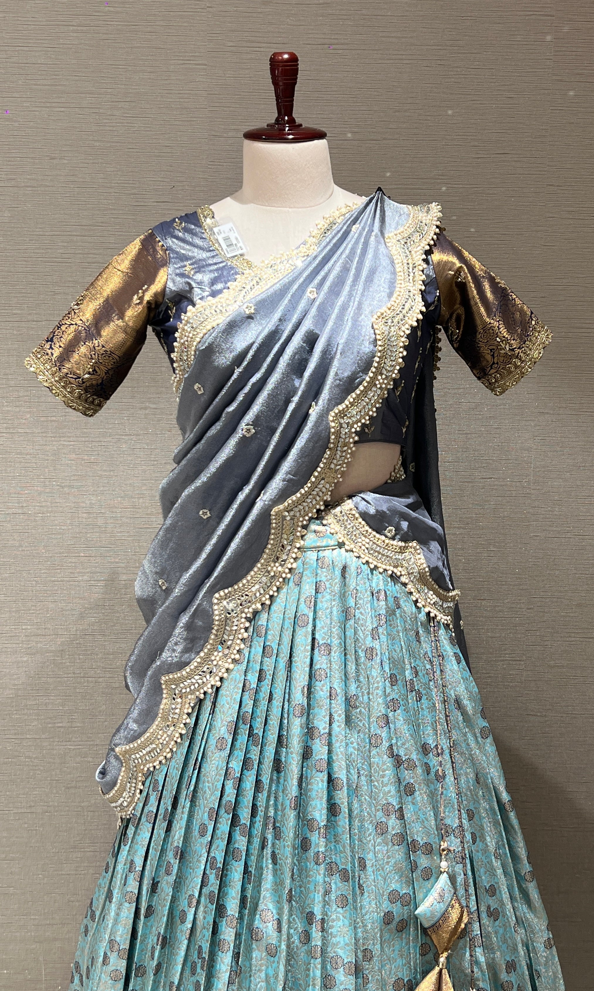 SEA BLUE Lehenga with AQUA Floral Weave