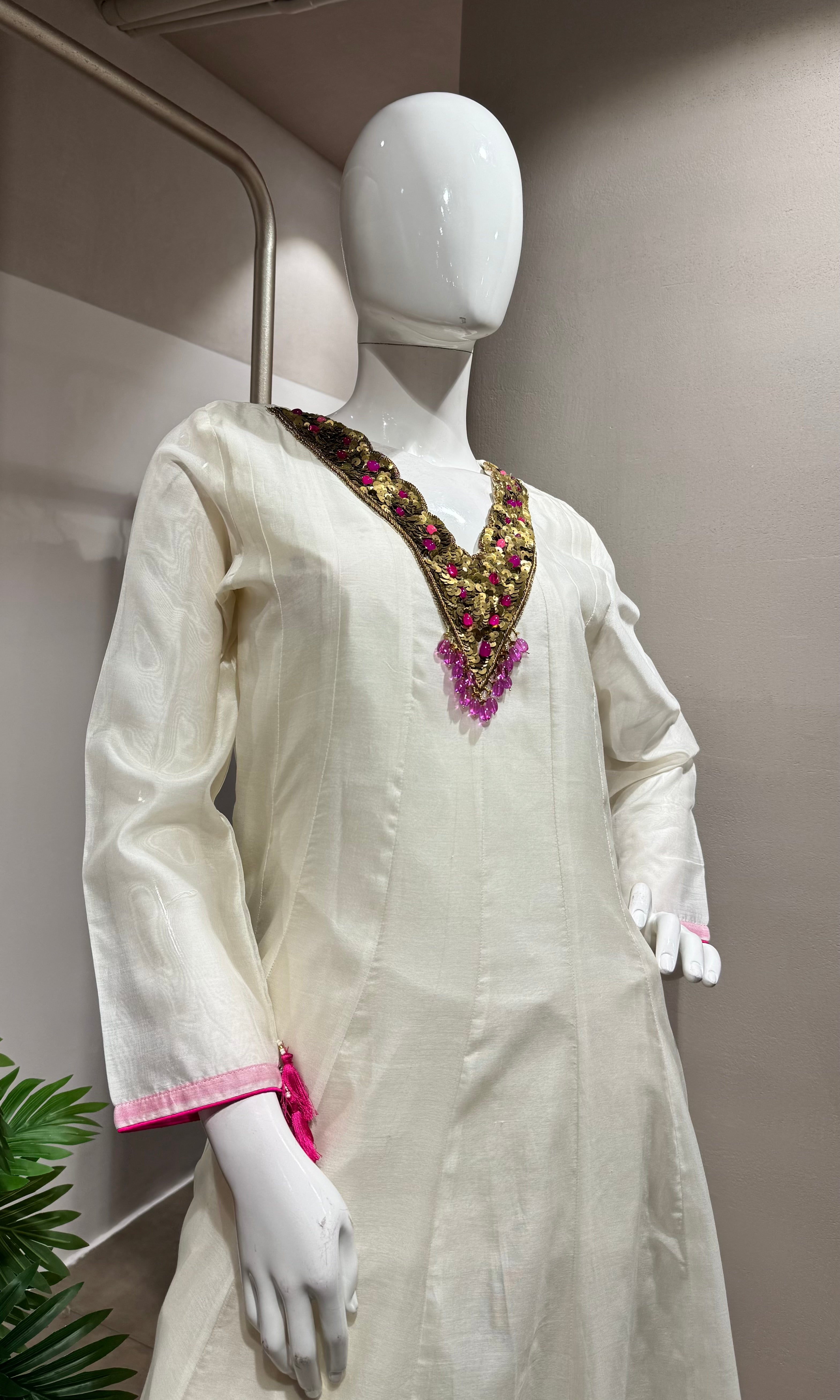 HALF WHITE & PINK ETHNIC ANARKALI SET