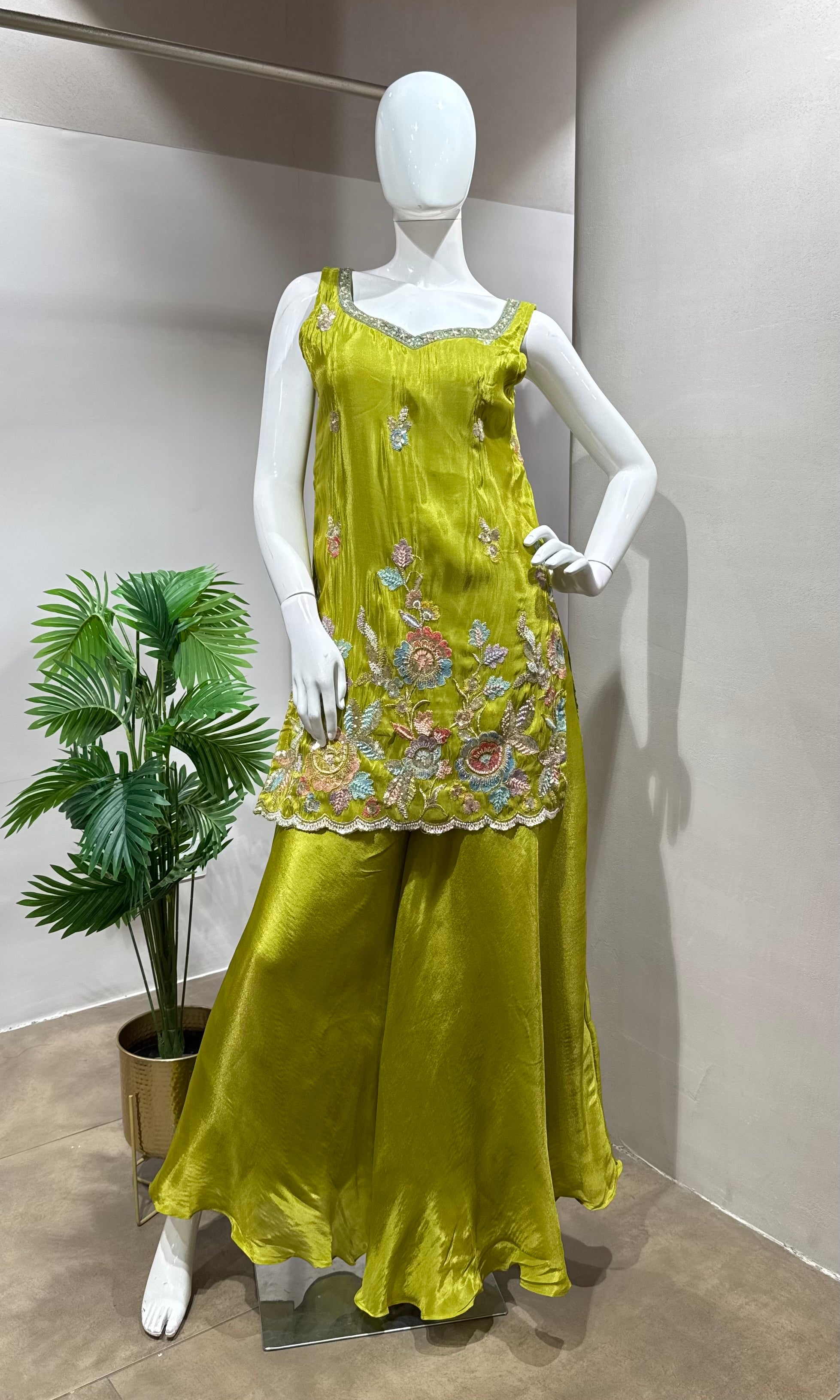 GREEN Floral Embroidered SHARARA SET