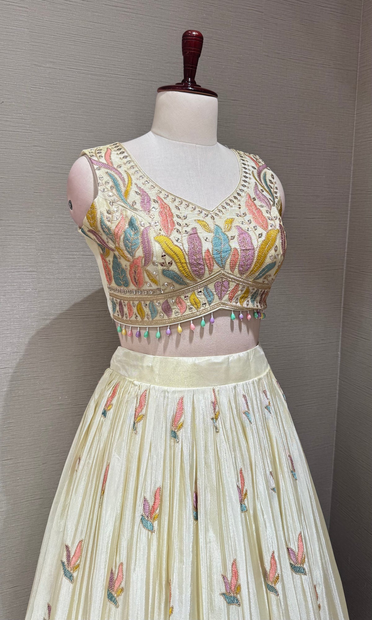 Cream Tissue silk Floral Print Lehenga Set