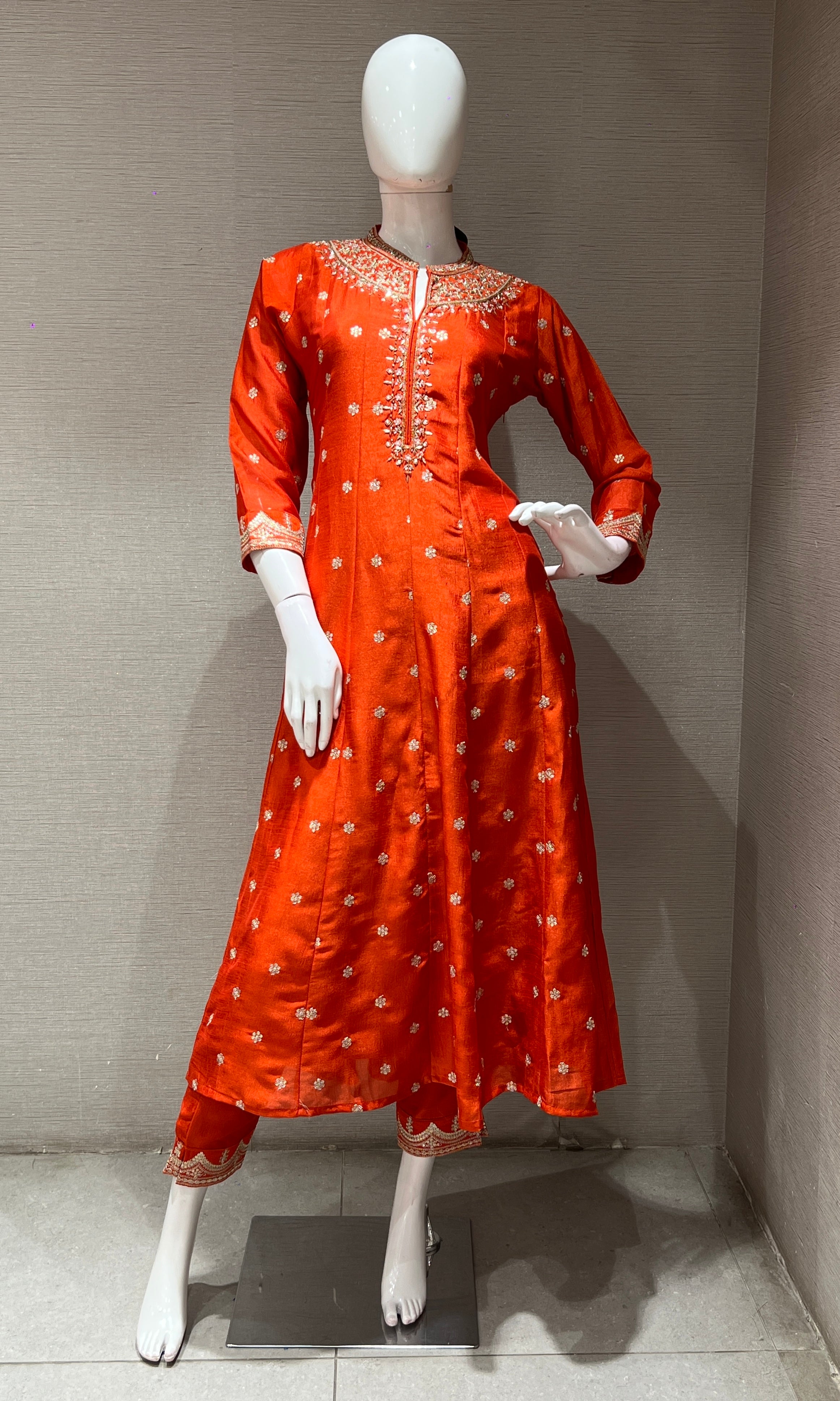 Orange GOLDEN MOTIF EMBROIDERED ANARKALI