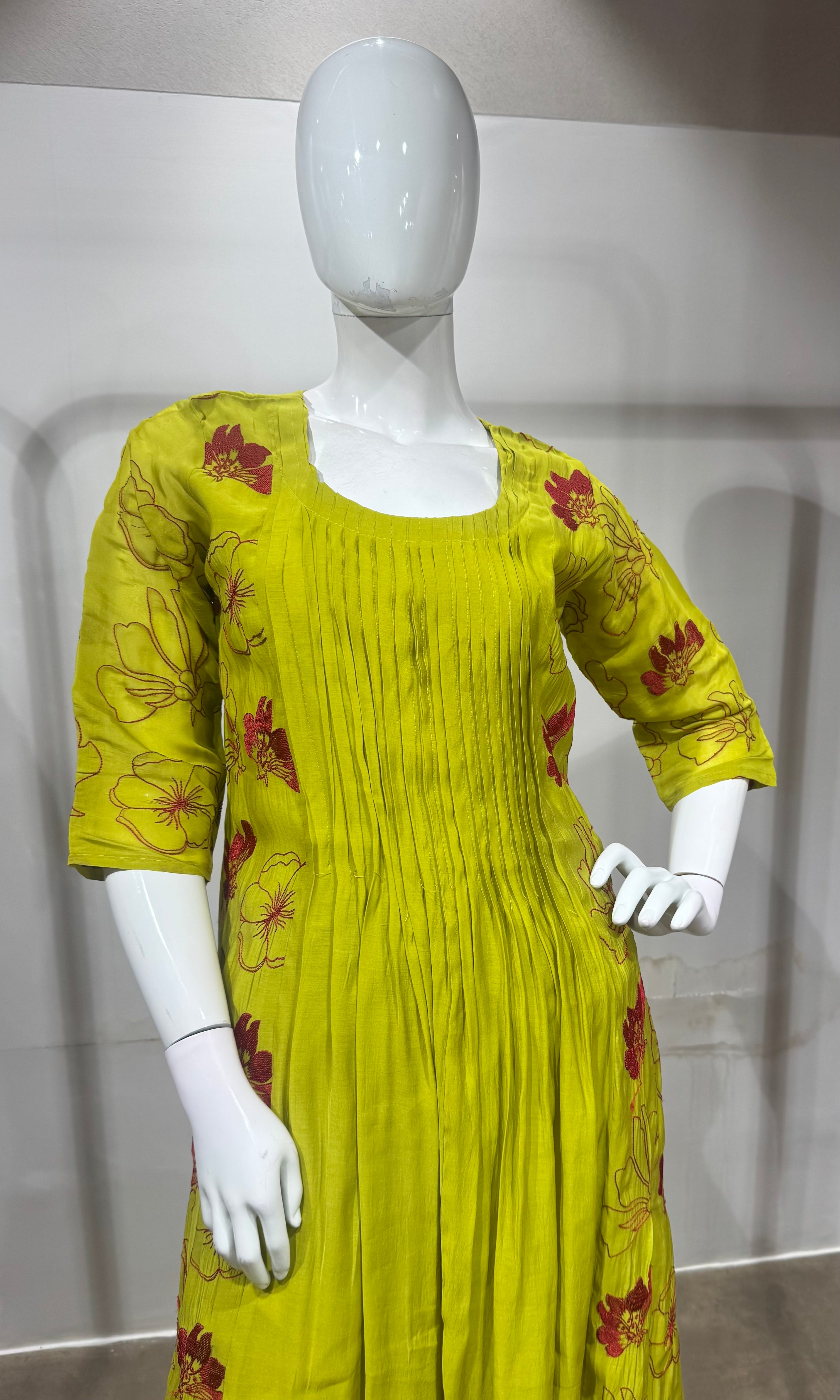 Lime Green Embroidered Kurta Suit Set