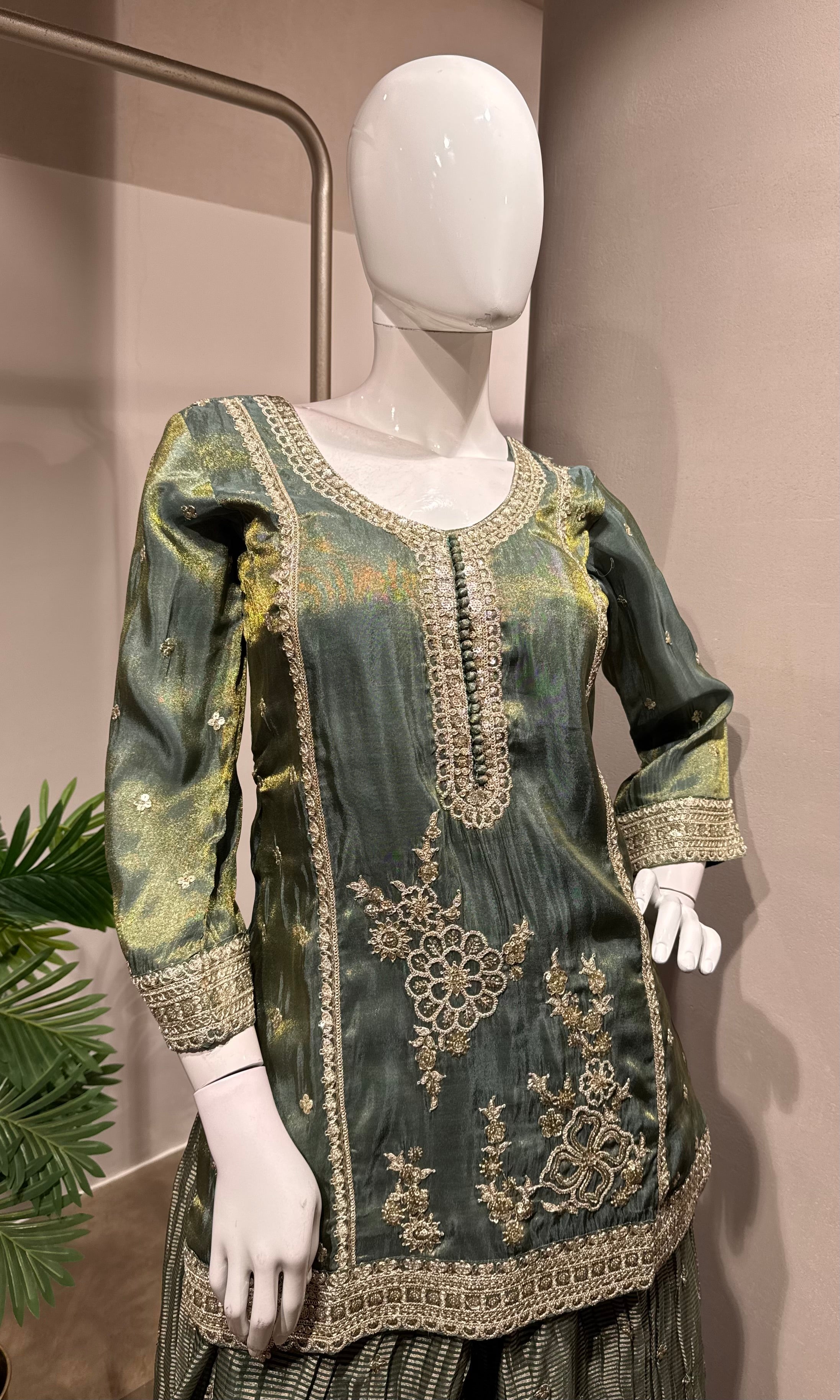 Green Embroidered Silk Sharara Set