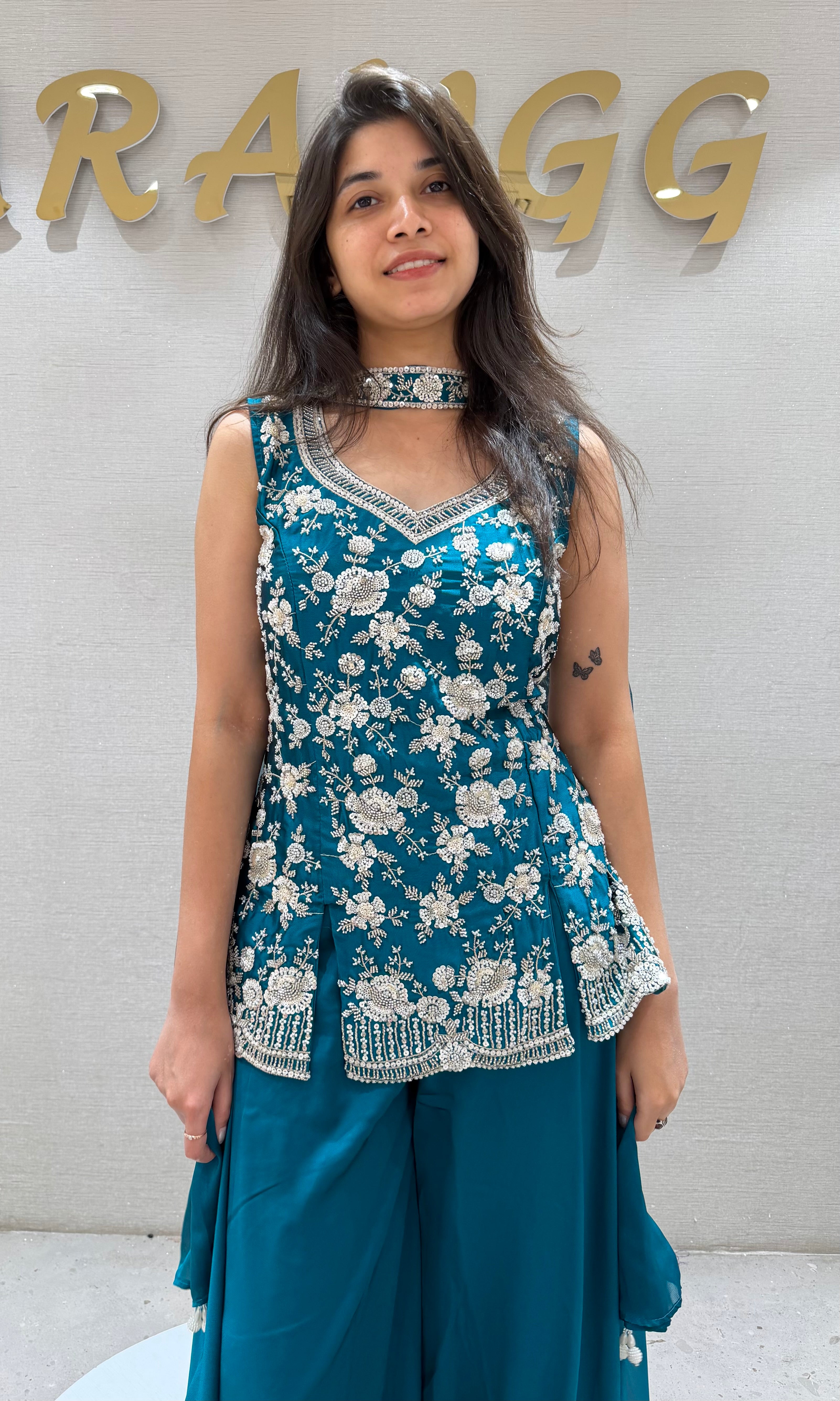 Rama blue embroidered sharara set
