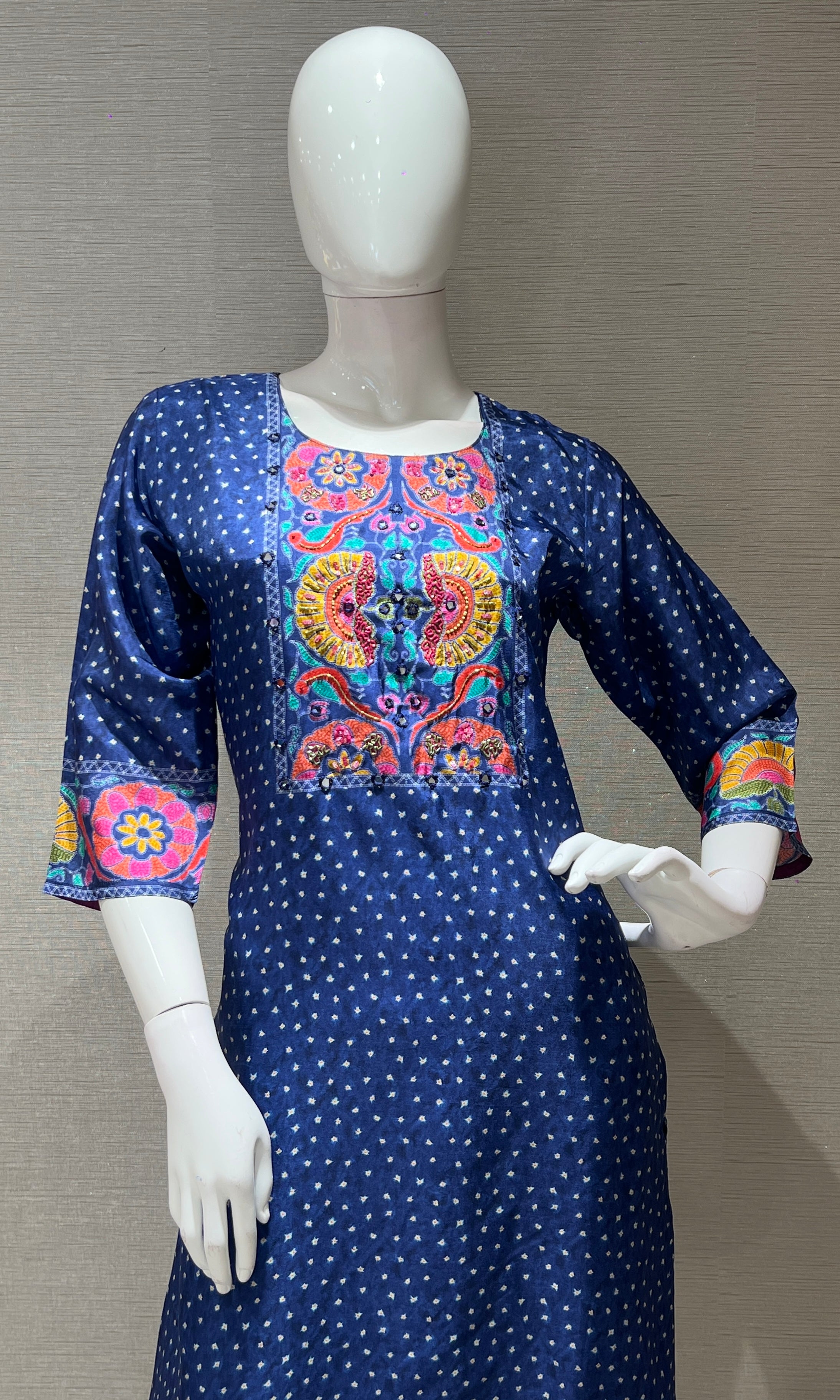 Blue Floral Print embroidered Kurta Set