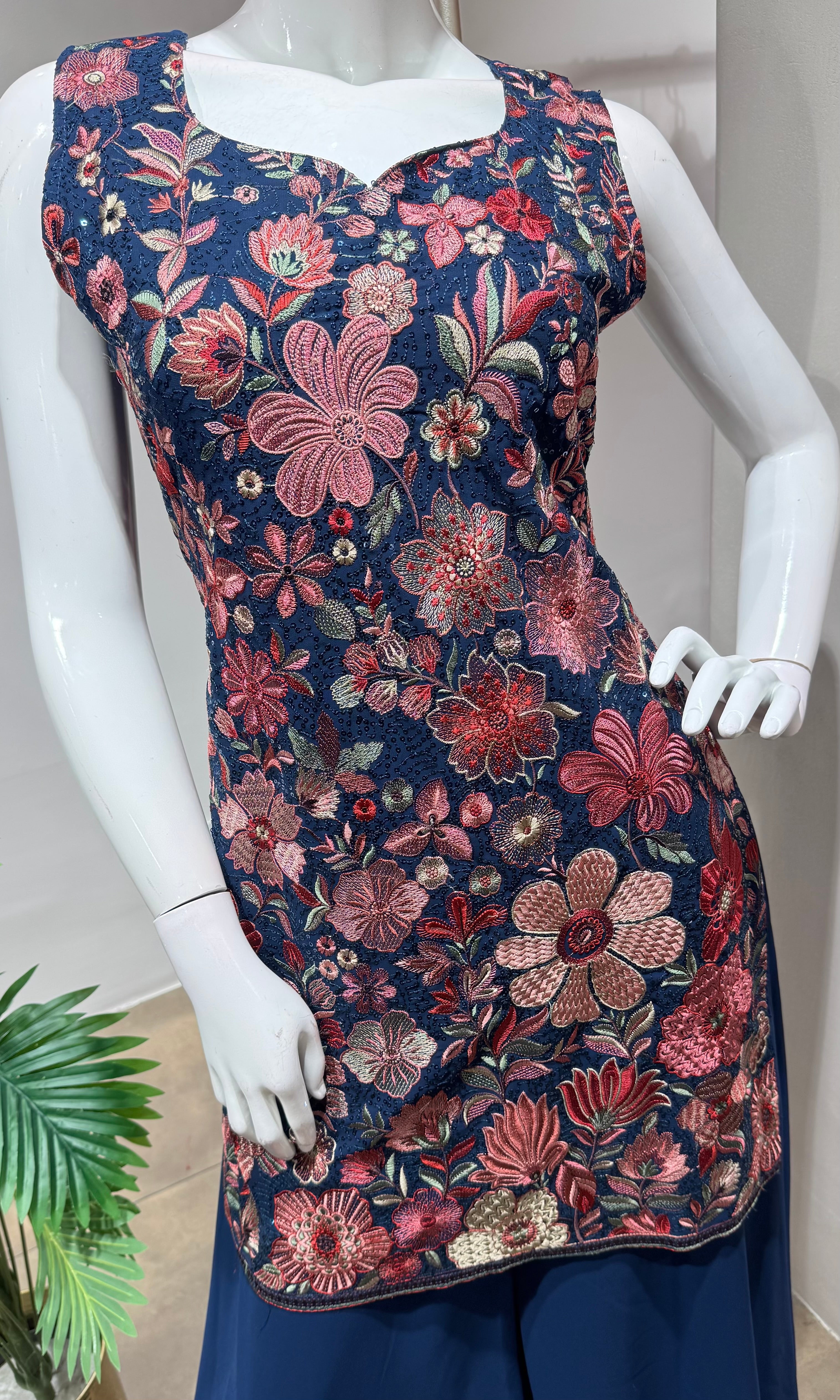 Blue floral embroidery palazzo