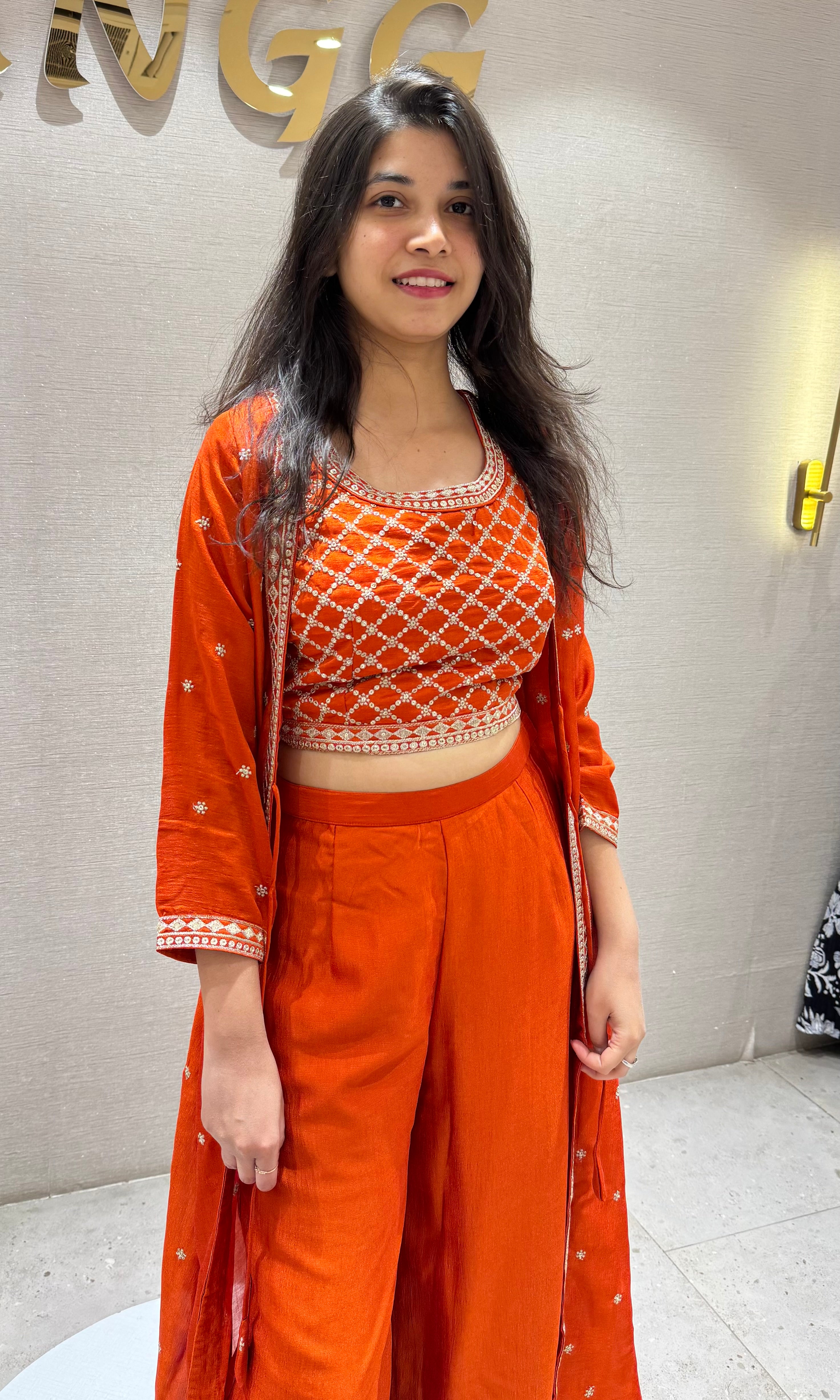 Orange EMBELLISHED CROP TOP PALAZZO SET
