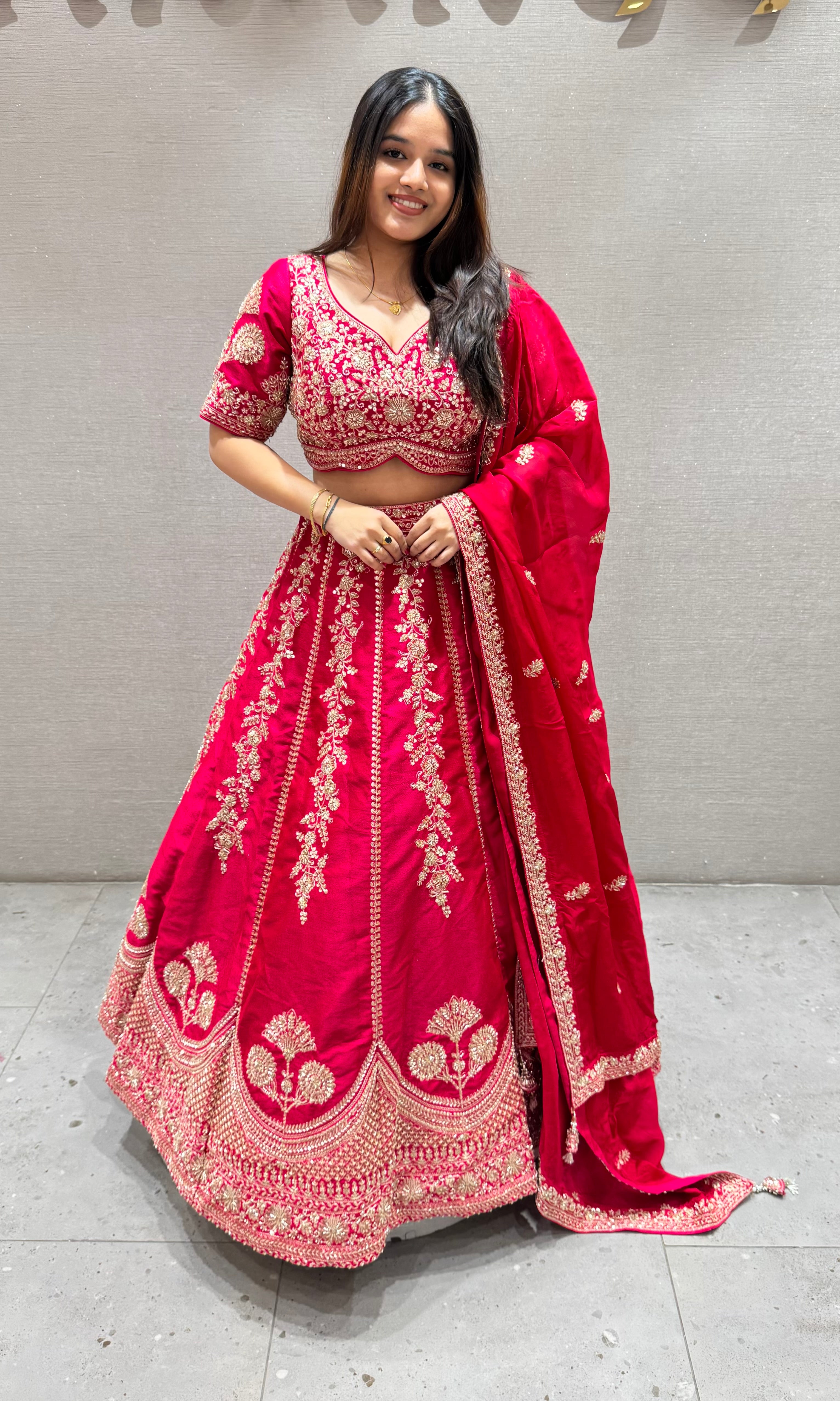 Rani pink FLORAL EMBROIDERED Lehenga