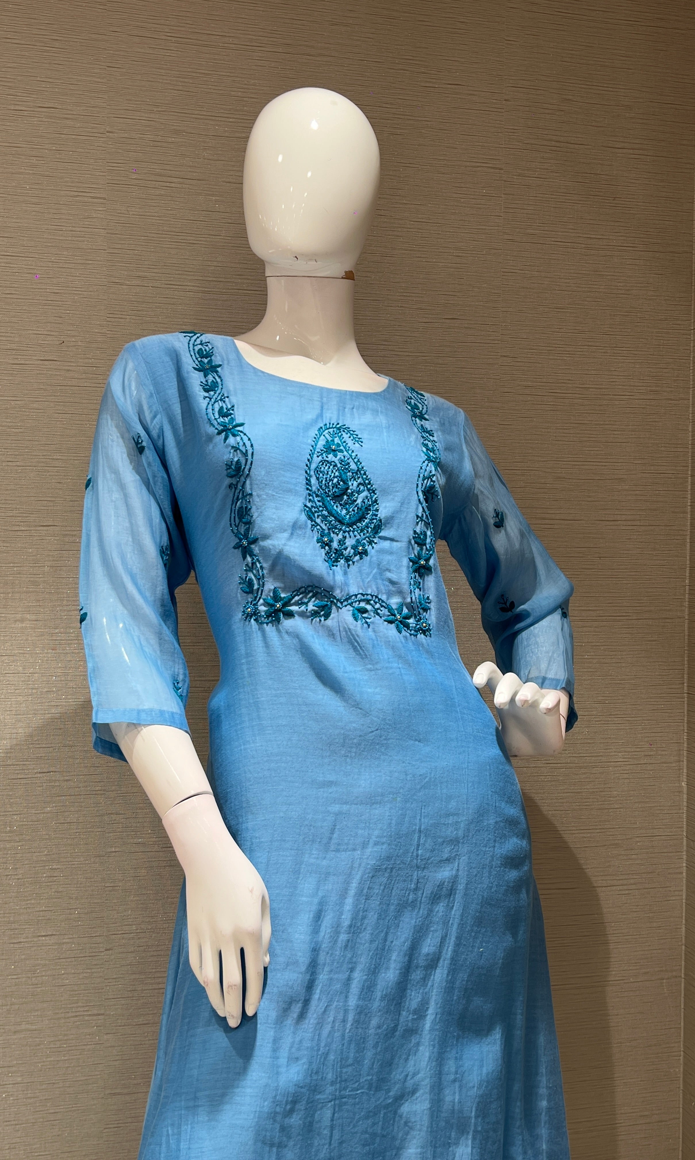 Sea Blue MUL CHANDERI kurta set