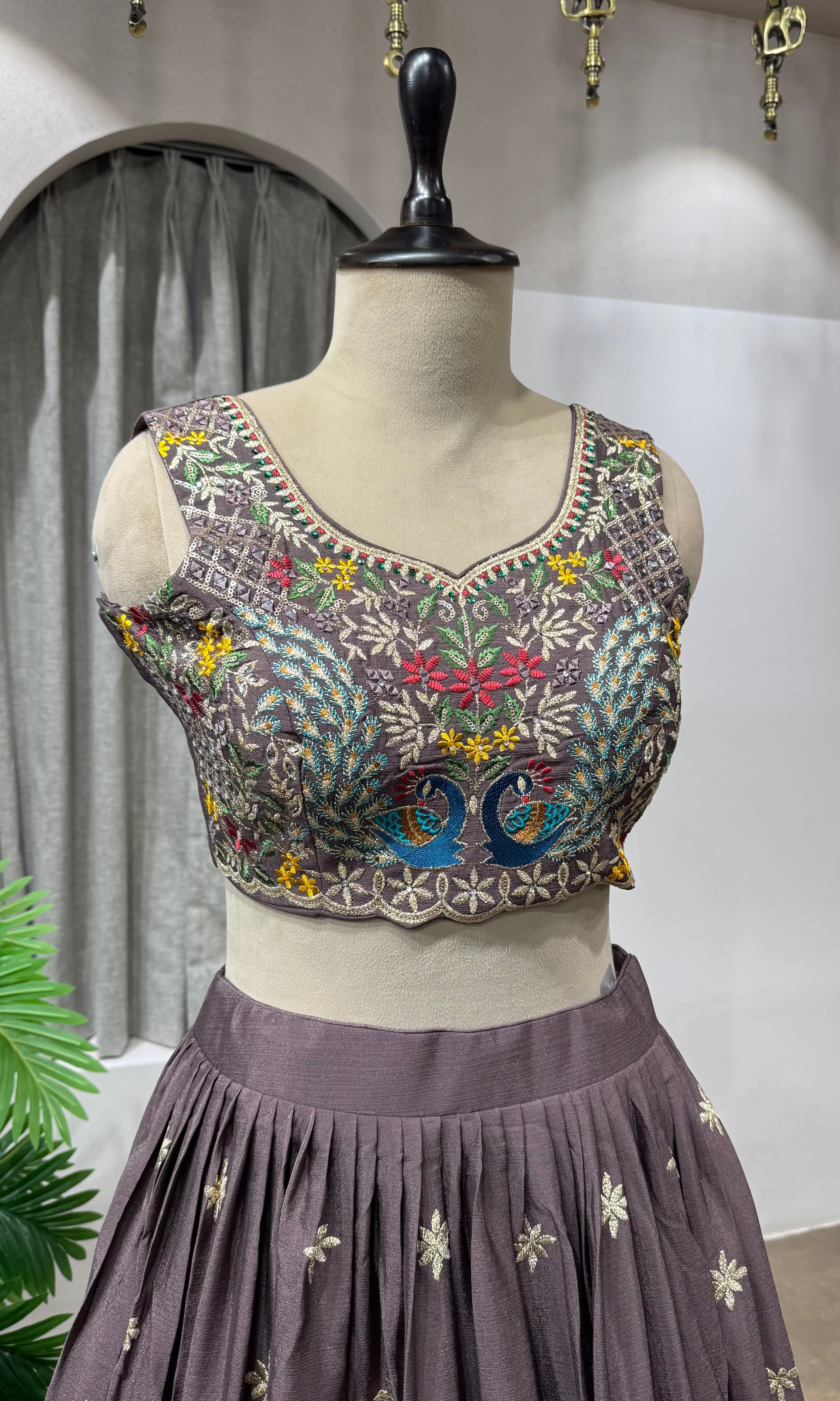 Brown Enchanted Forest Peacock Lehenga