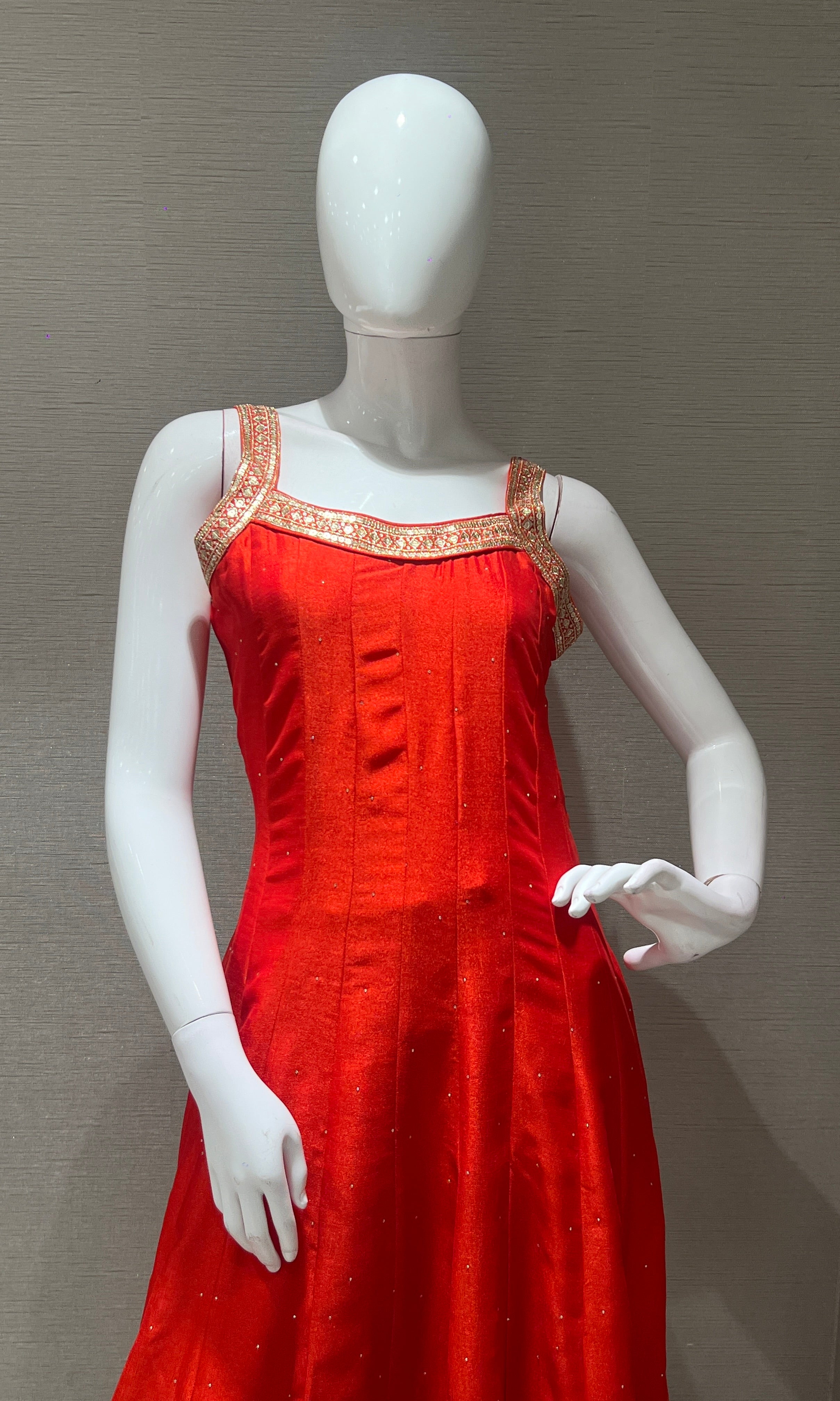 Orange anarkali set with gold embroidery