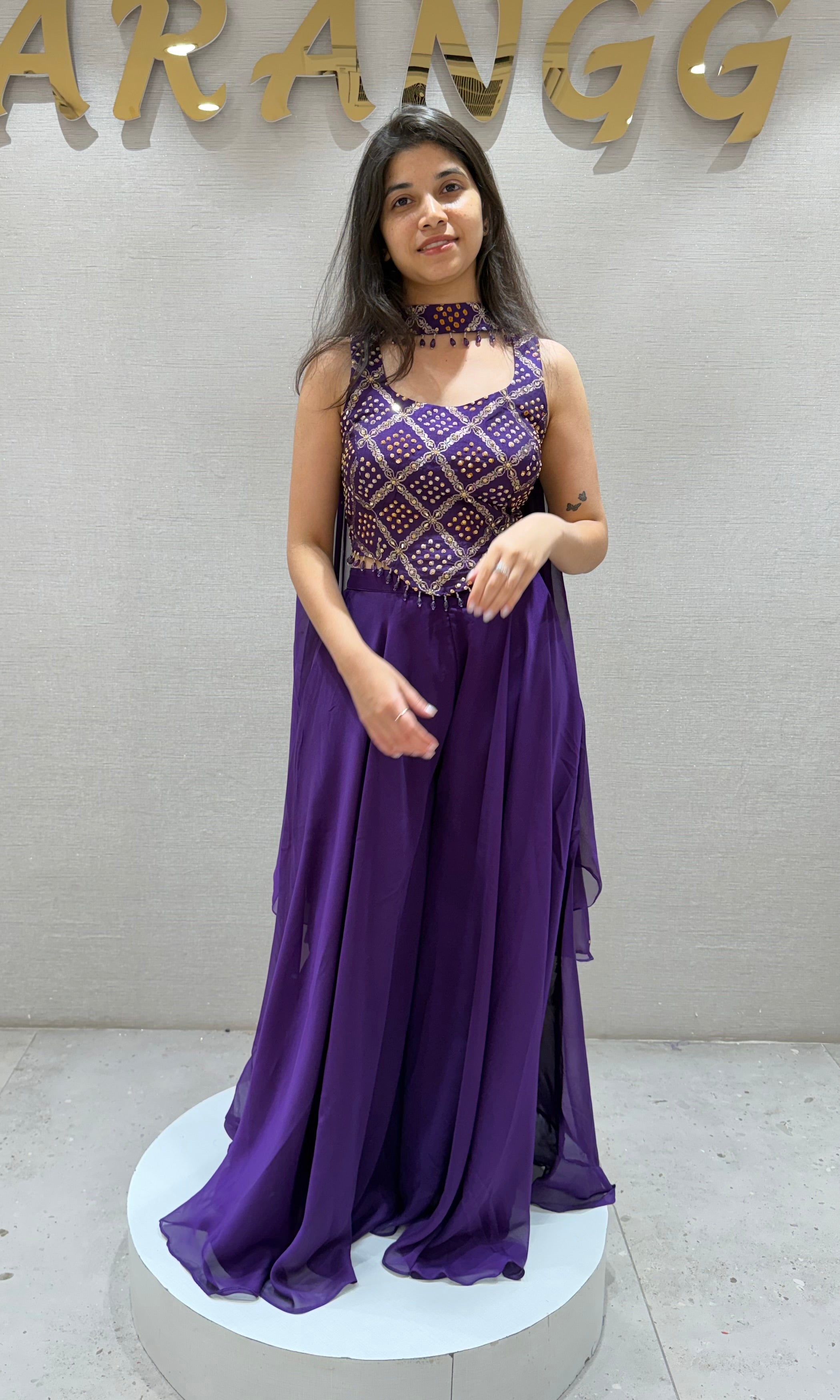 Purple EMBROIDERED PALAZZO SET