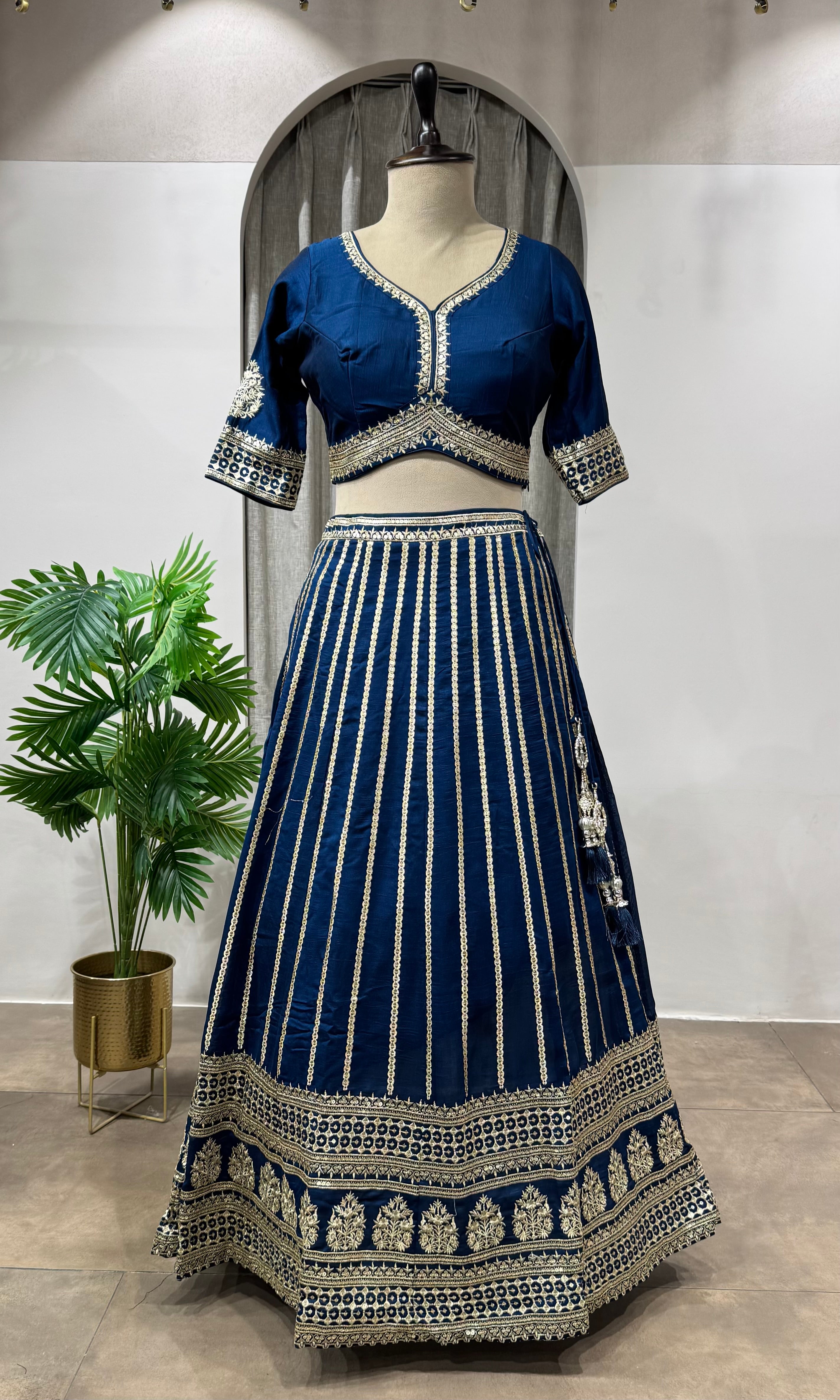 Prussian Blue Art Silk Wedding Lehenga