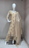 Beige Tissue silk embroidered kurta set with dupatta