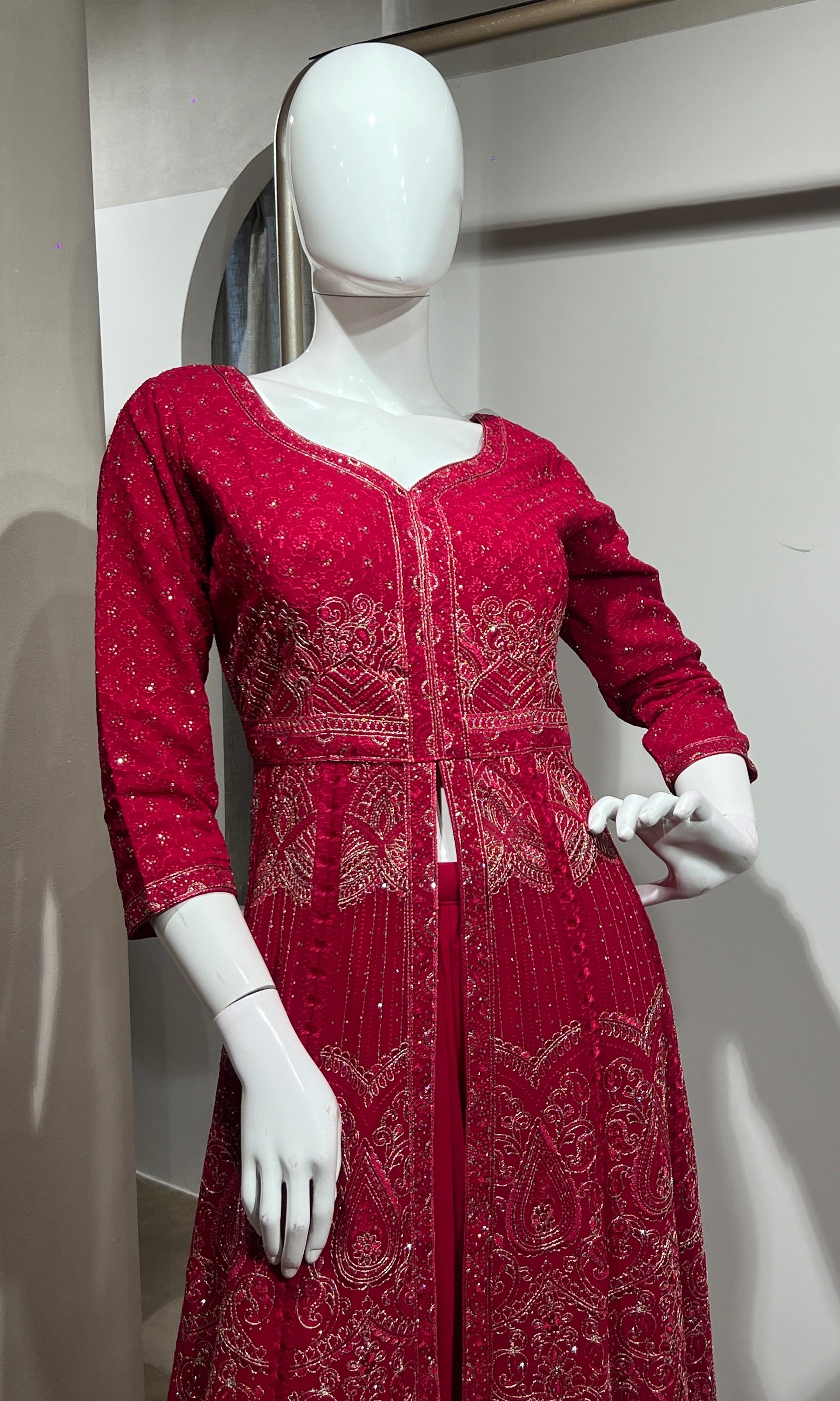 Pink FRONT SLIT ANARKALI WITH PALAZZO PANTS