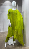 Green Silk Blend Straight Kurta Pant Set with Dupatta