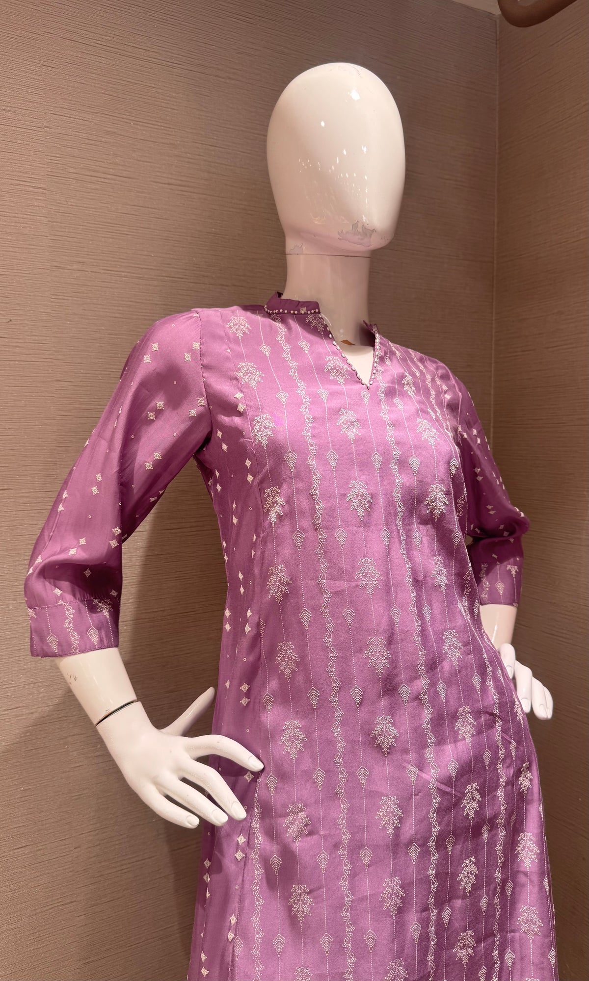 Lavender Cotton Kurta Set with contrast dupatta