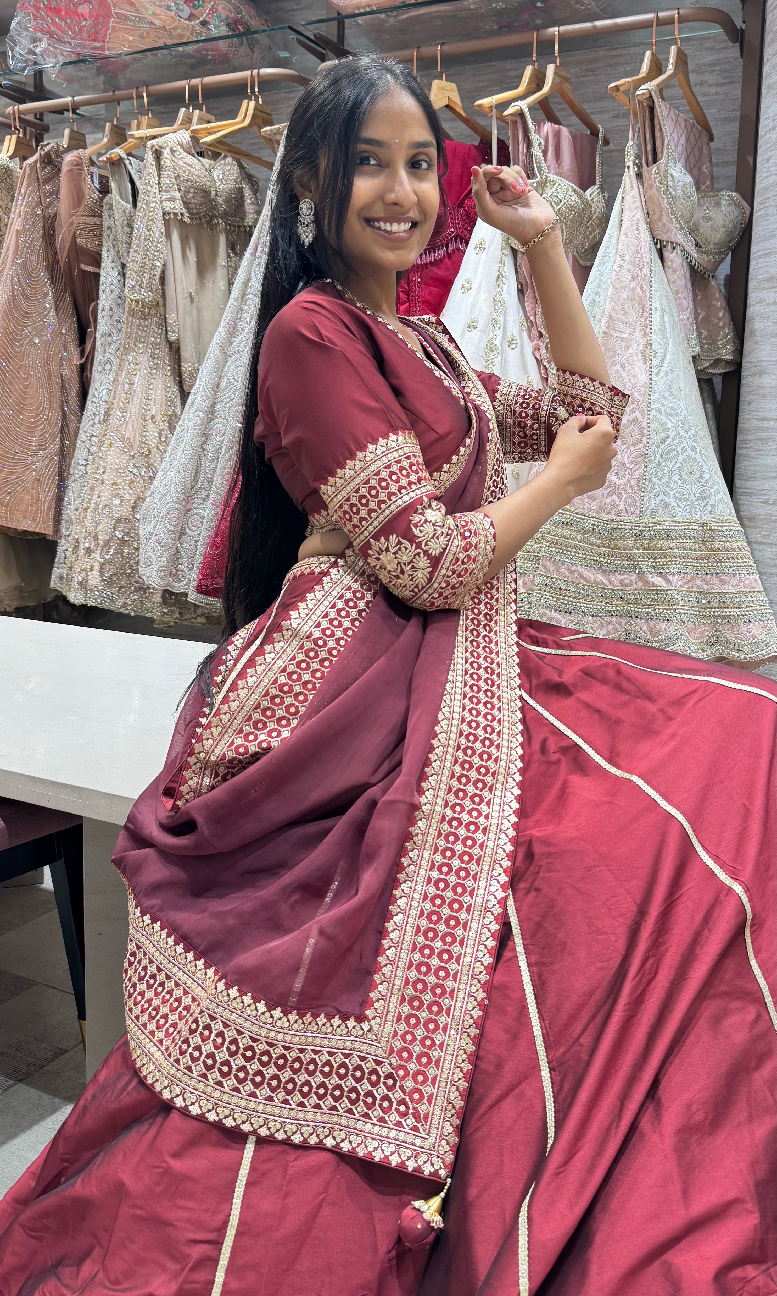 MAROON GOLDEN EMBROIDERED LEHENGA