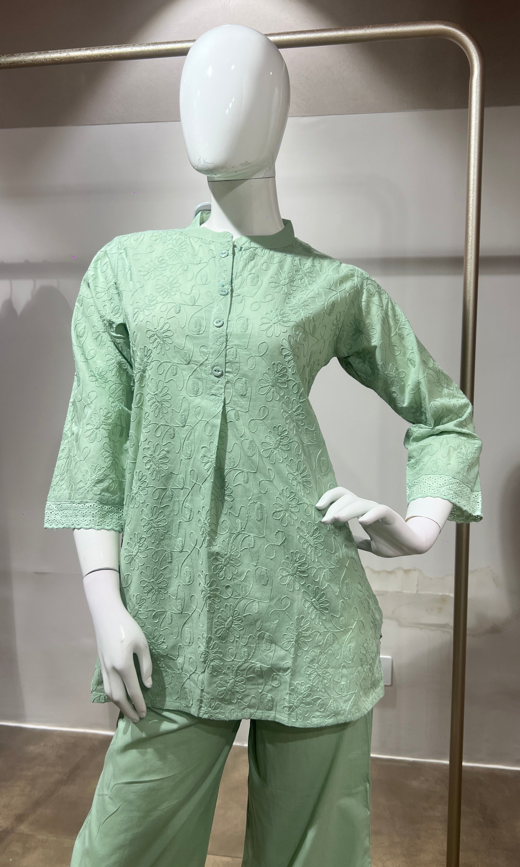 Pista green Cotton Ethnic Co-ord Set