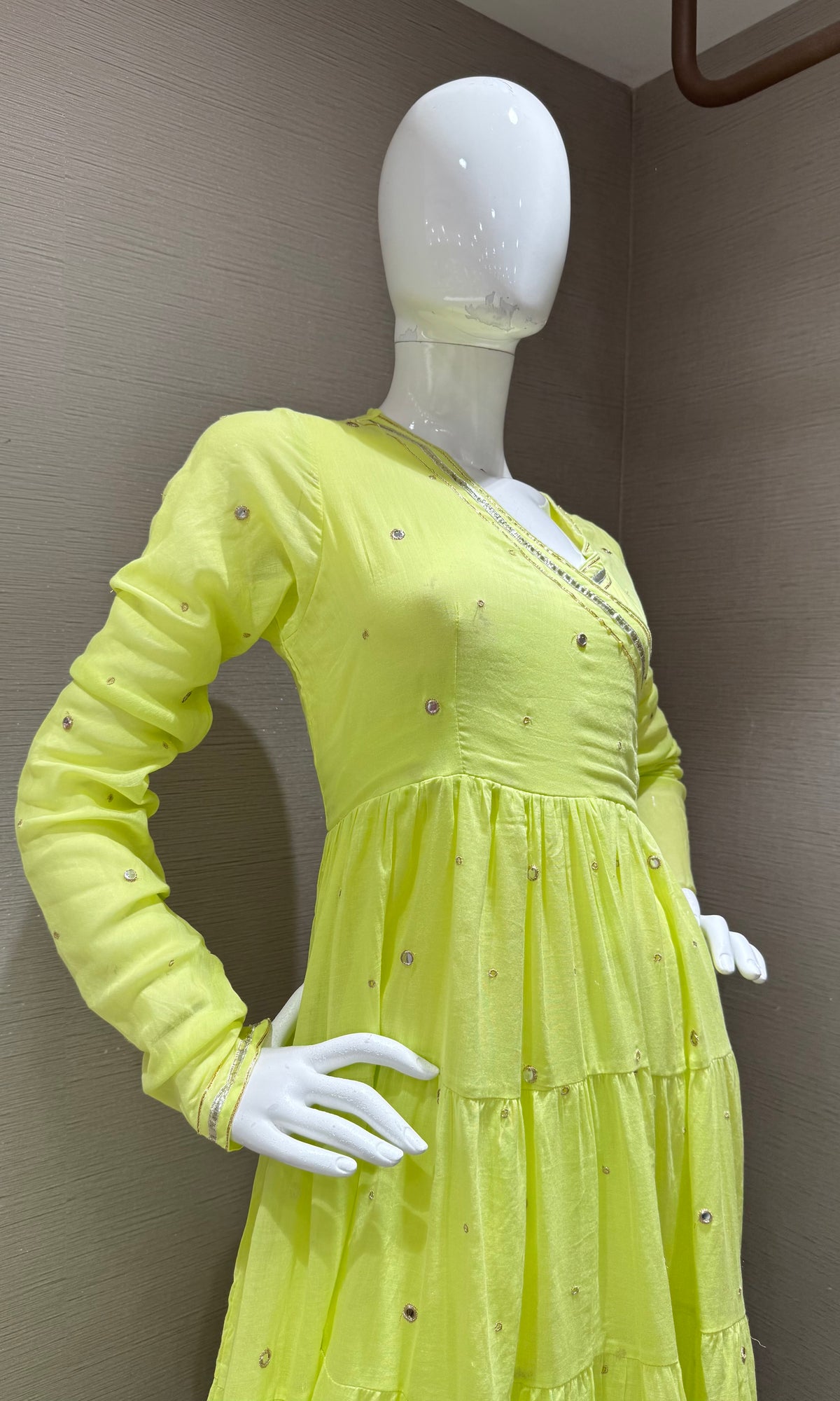 Green Chartreuse Silk Anarkali with  Dupatta