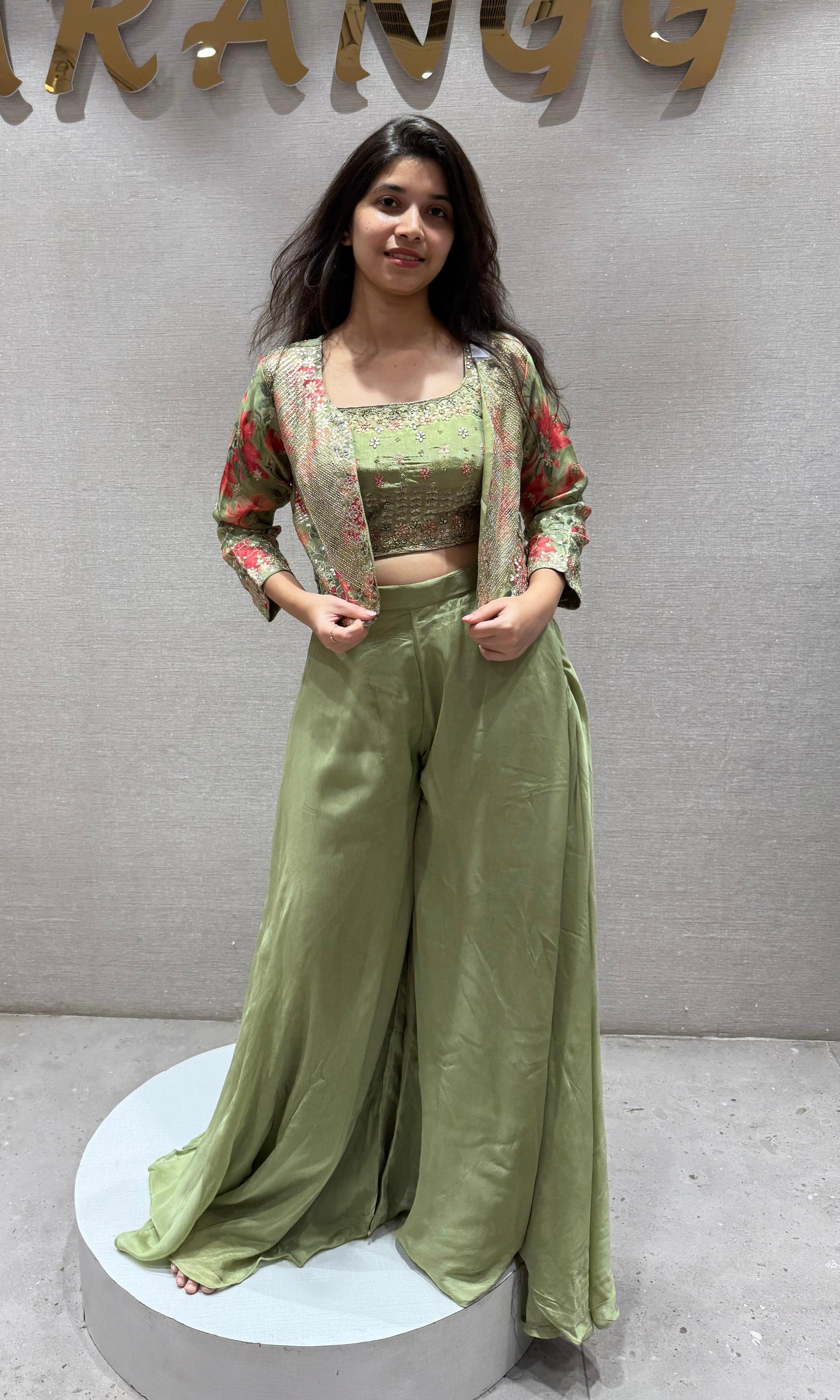 Pista green palazzo  with jacket